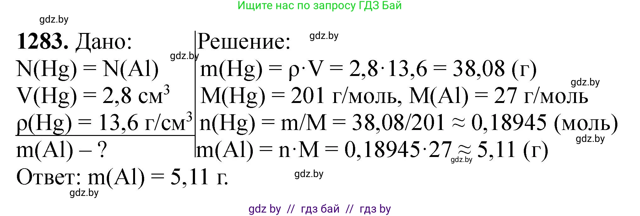 Химия, 11 класс Сборник задач, авторы: Хвалюк Виктор Николаевич, Резяпкин Виктор Ильич, издательство Адукацыя i выхаванне, Минск, 2023, зелёного цвета, страница 196, номер 1283, Решение