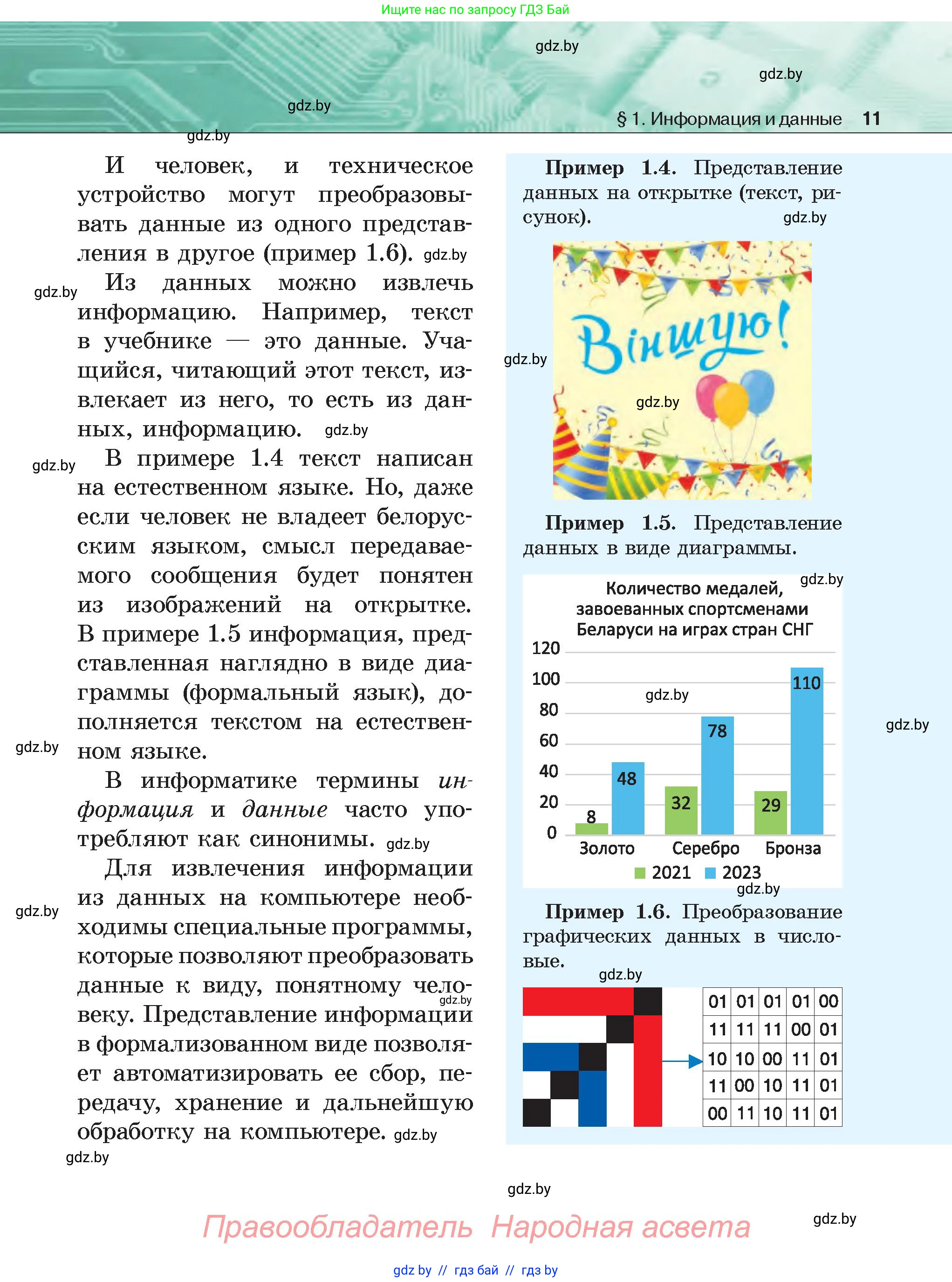 Информатика, 6 класс Учебник, авторы: Котов Владимир Михайлович, Макарова Нина Петровна, Лапо Анжелика Ивановна, Войтехович Елена Николаевна, издательство Народная асвета, Минск, 2024, бирюзового цвета, страница 11