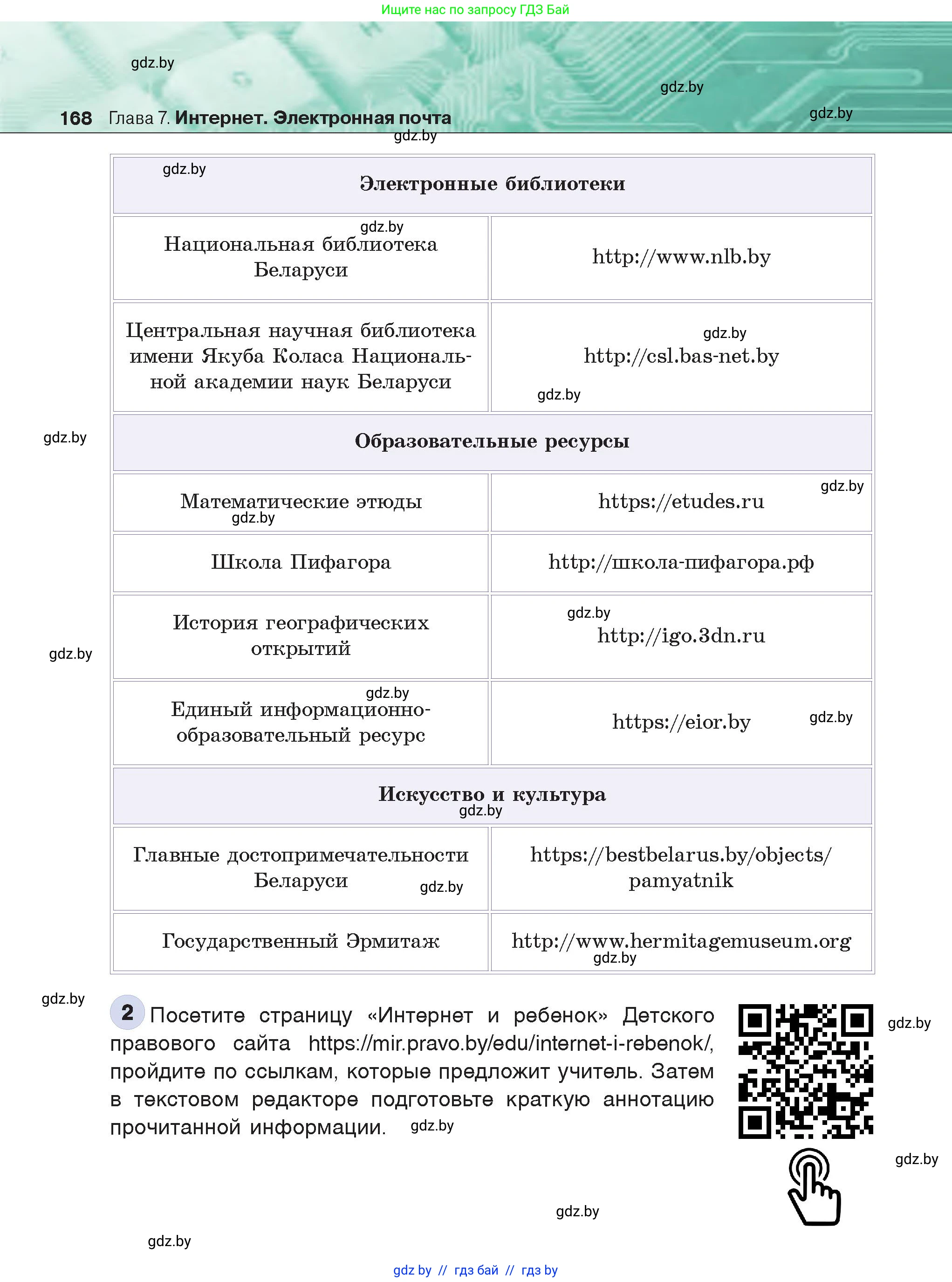 Информатика, 6 класс Учебник, авторы: Котов Владимир Михайлович, Макарова Нина Петровна, Лапо Анжелика Ивановна, Войтехович Елена Николаевна, издательство Народная асвета, Минск, 2024, бирюзового цвета, страница 168