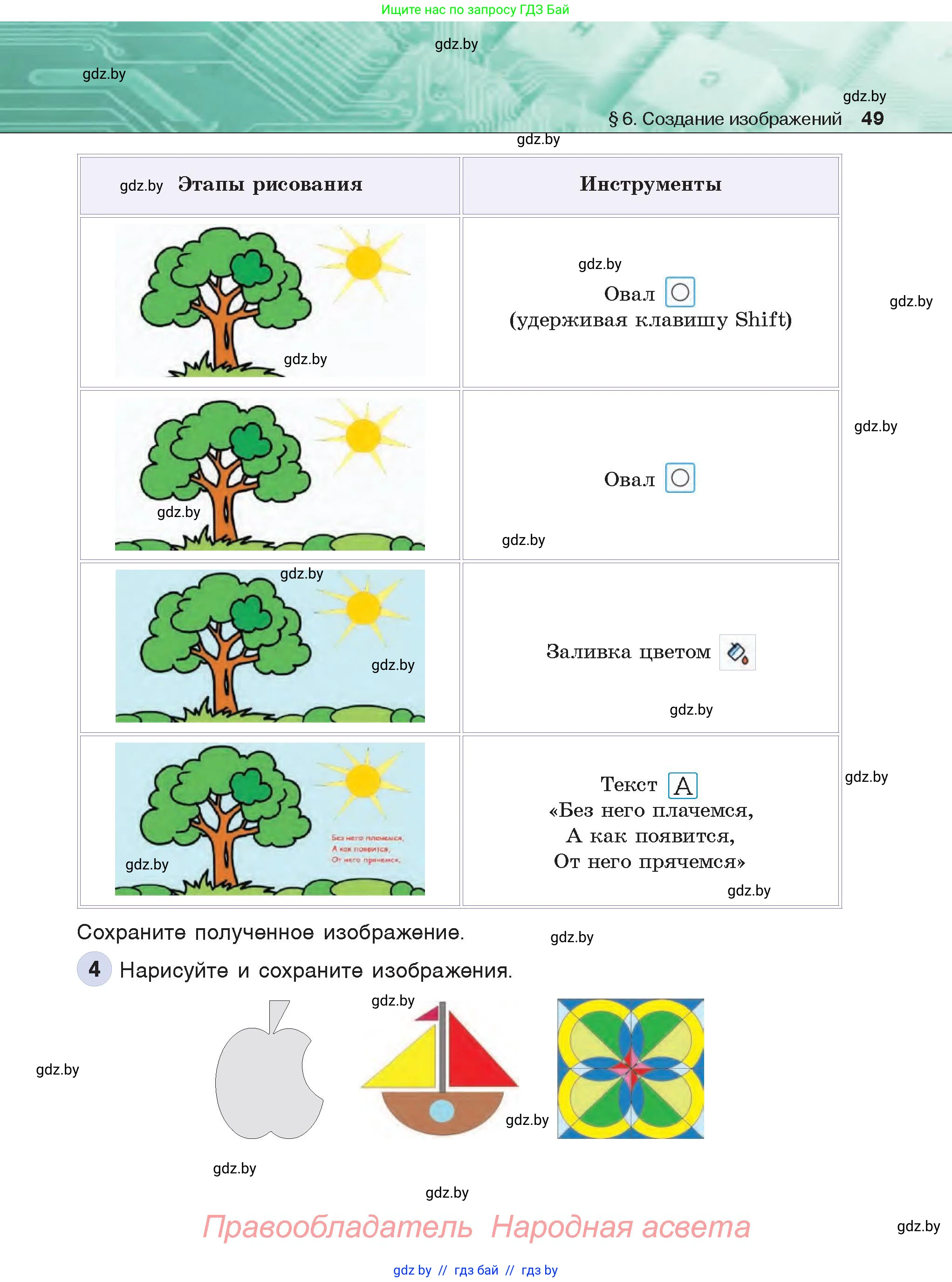 Информатика, 6 класс Учебник, авторы: Котов Владимир Михайлович, Макарова Нина Петровна, Лапо Анжелика Ивановна, Войтехович Елена Николаевна, издательство Народная асвета, Минск, 2024, бирюзового цвета, страница 49