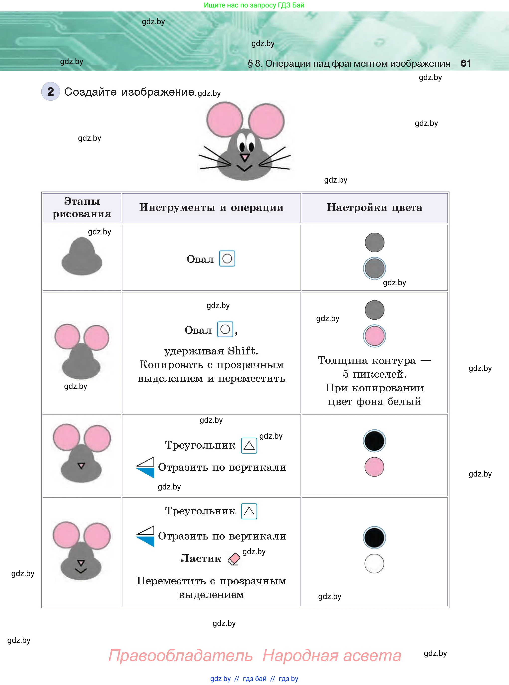 Информатика, 6 класс Учебник, авторы: Котов Владимир Михайлович, Макарова Нина Петровна, Лапо Анжелика Ивановна, Войтехович Елена Николаевна, издательство Народная асвета, Минск, 2024, бирюзового цвета, страница 61