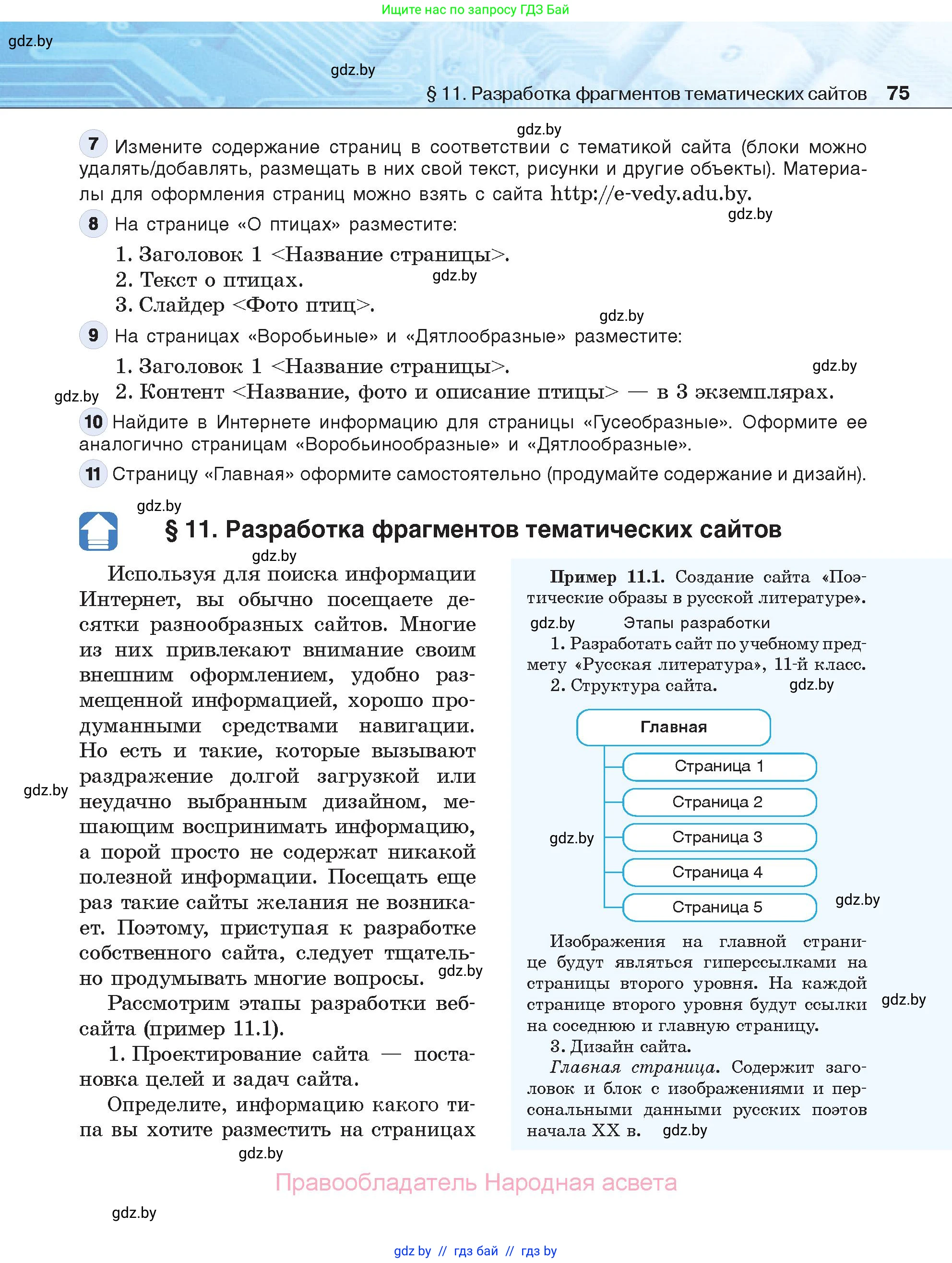 Информатика, 11 класс Учебник, авторы: Котов Владимир Михайлович, Лапо Анжелика Ивановна, Быкадоров Юрий Александрович, Войтехович Елена Николаевна, издательство Народная асвета, Минск, 2021, бирюзового цвета, страница 75