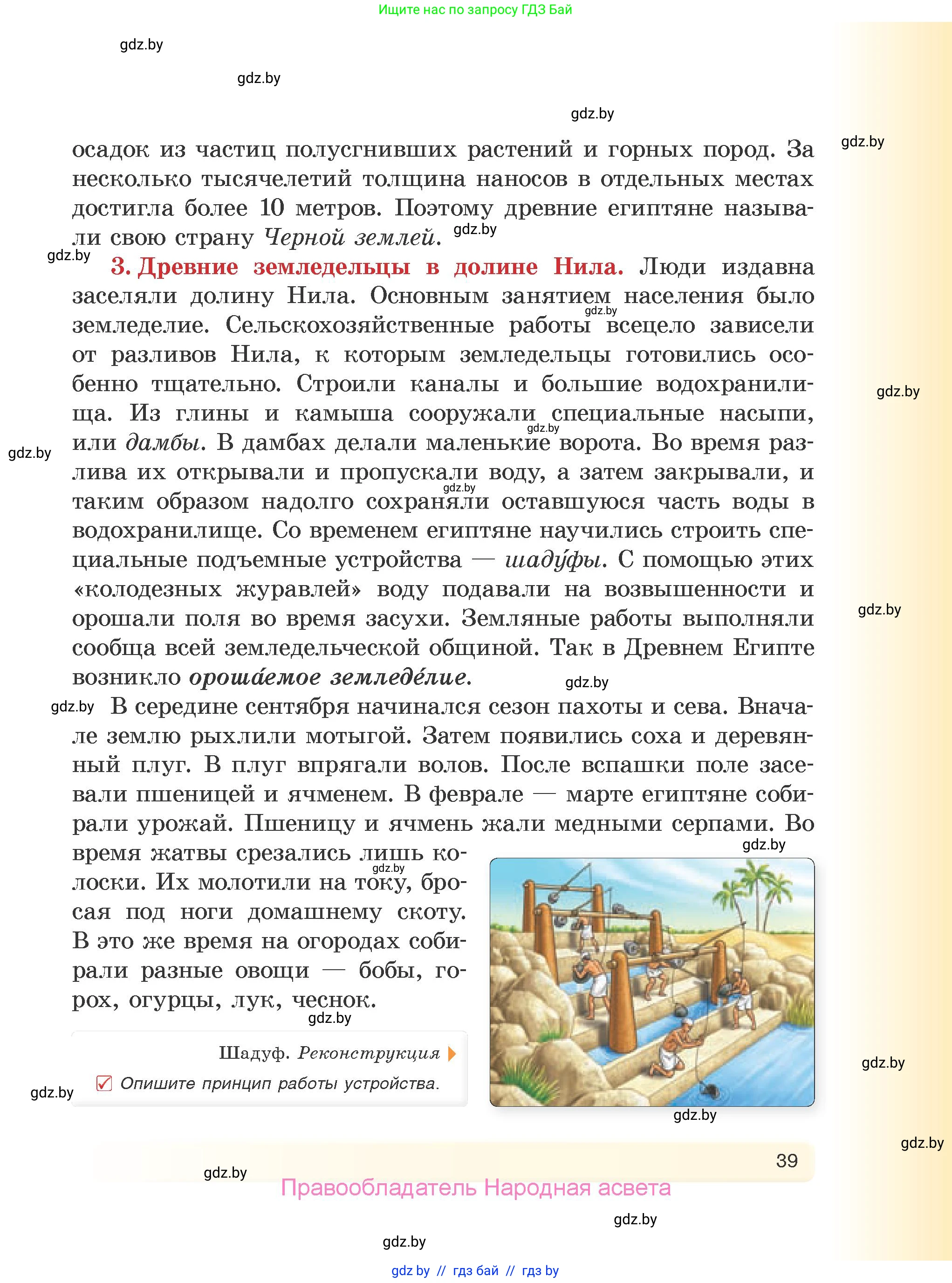 История Древнего мира, 5 класс Учебник, авторы: Кошелев Владимир Сергеевич, Прохоров Андрей Аркадьевич, Перзашкевич Олег Валерьевич, Журавлевич Ольга Георгиевна, издательство Народная асвета, Минск, 2019, коричневого цвета, Часть 1, страница 39
