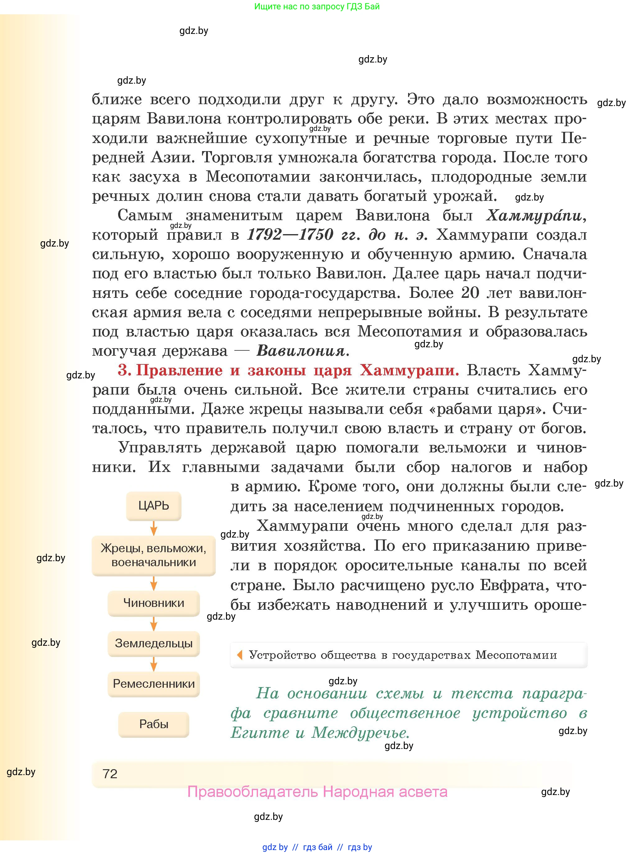История Древнего мира, 5 класс Учебник, авторы: Кошелев Владимир Сергеевич, Прохоров Андрей Аркадьевич, Перзашкевич Олег Валерьевич, Журавлевич Ольга Георгиевна, издательство Народная асвета, Минск, 2019, коричневого цвета, Часть 1, страница 72