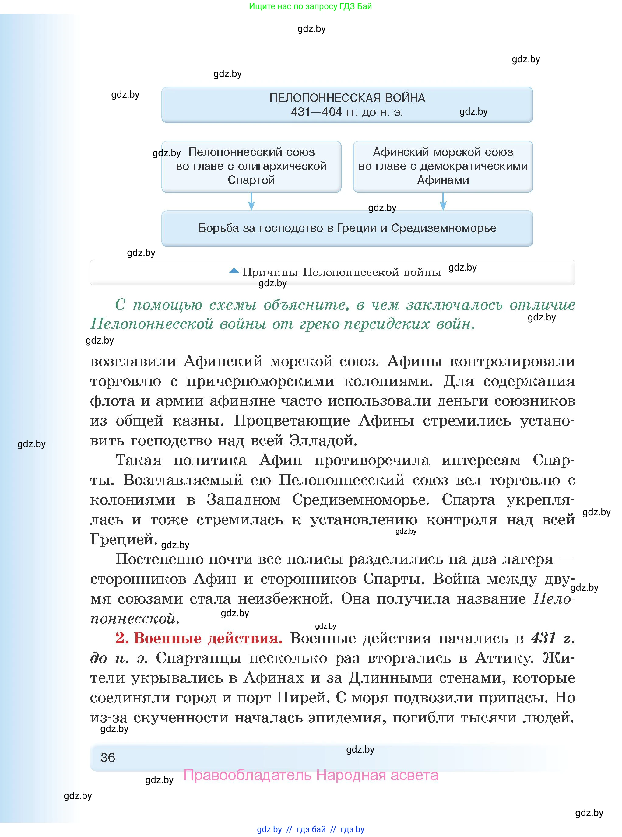 История Древнего мира, 5 класс Учебник, авторы: Кошелев Владимир Сергеевич, Прохоров Андрей Аркадьевич, Перзашкевич Олег Валерьевич, Журавлевич Ольга Георгиевна, издательство Народная асвета, Минск, 2019, коричневого цвета, Часть 2, страница 36