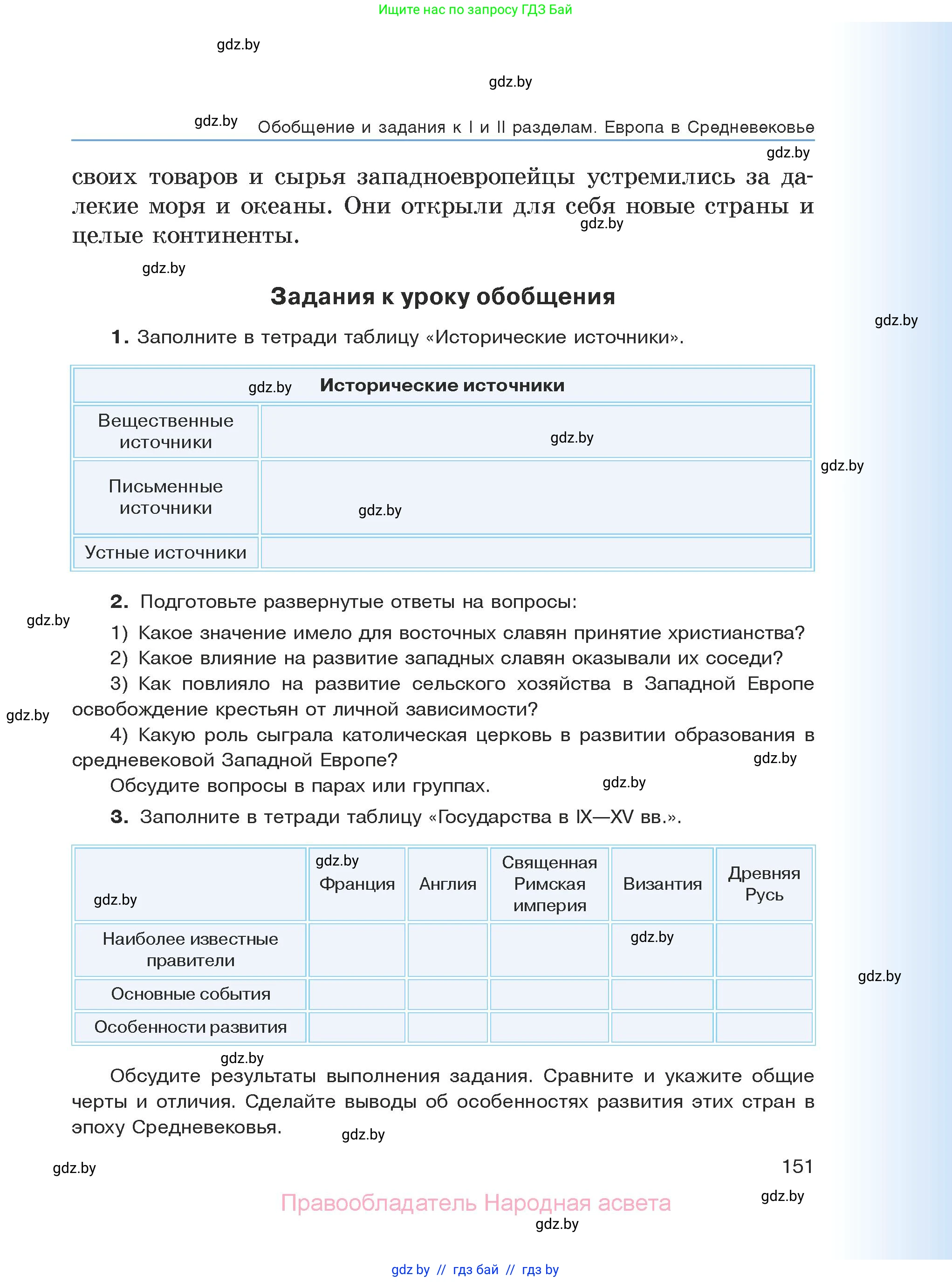 История средних веков, 6 класс Учебник, авторы: Прохоров Андрей Аркадьевич, Федосик Виктор Анатольевич, Темушев Степан Николаевич, издательство Народная асвета, Минск, 2023, красного цвета, страница 151