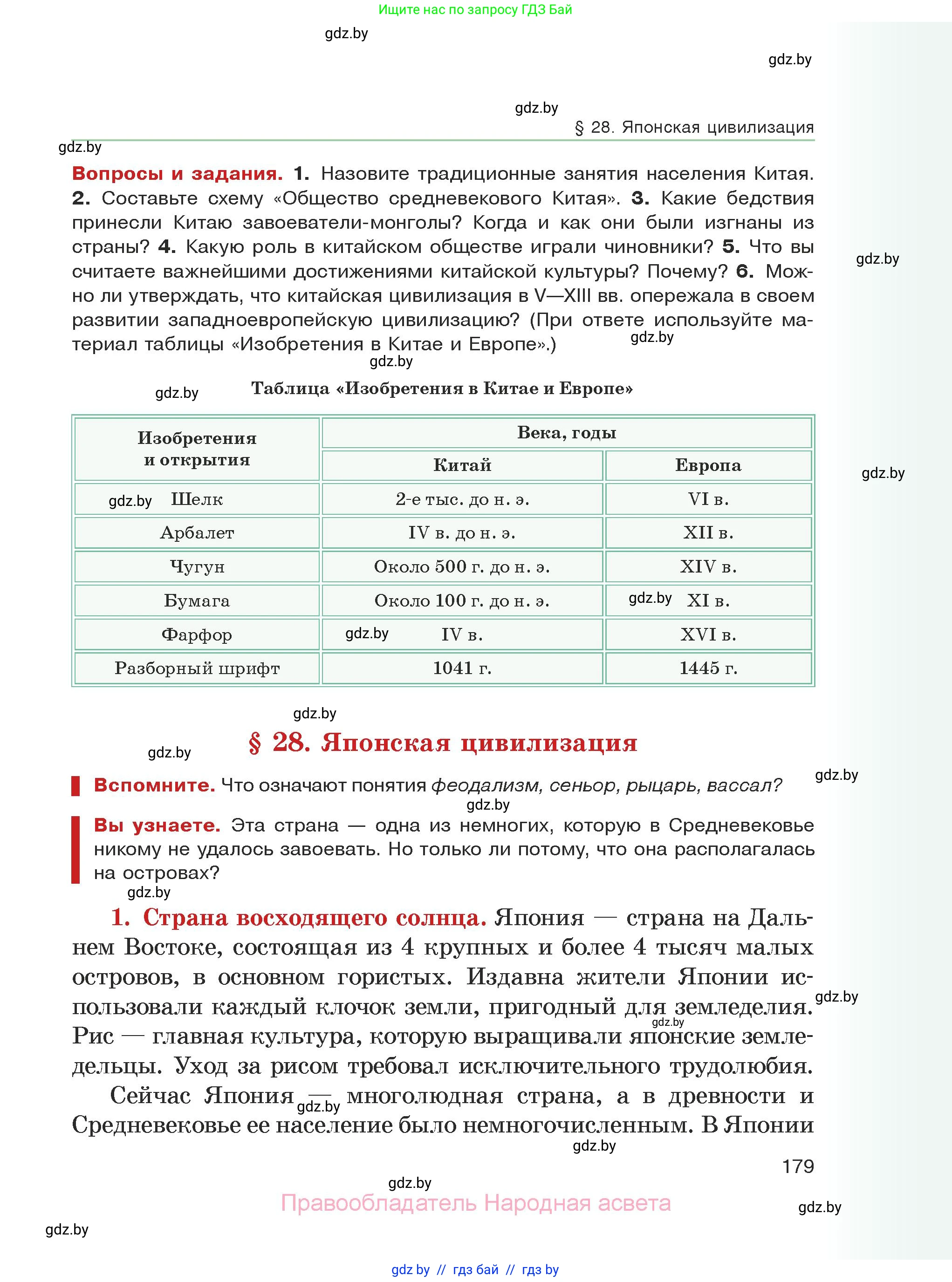 История средних веков, 6 класс Учебник, авторы: Прохоров Андрей Аркадьевич, Федосик Виктор Анатольевич, Темушев Степан Николаевич, издательство Народная асвета, Минск, 2023, красного цвета, страница 179