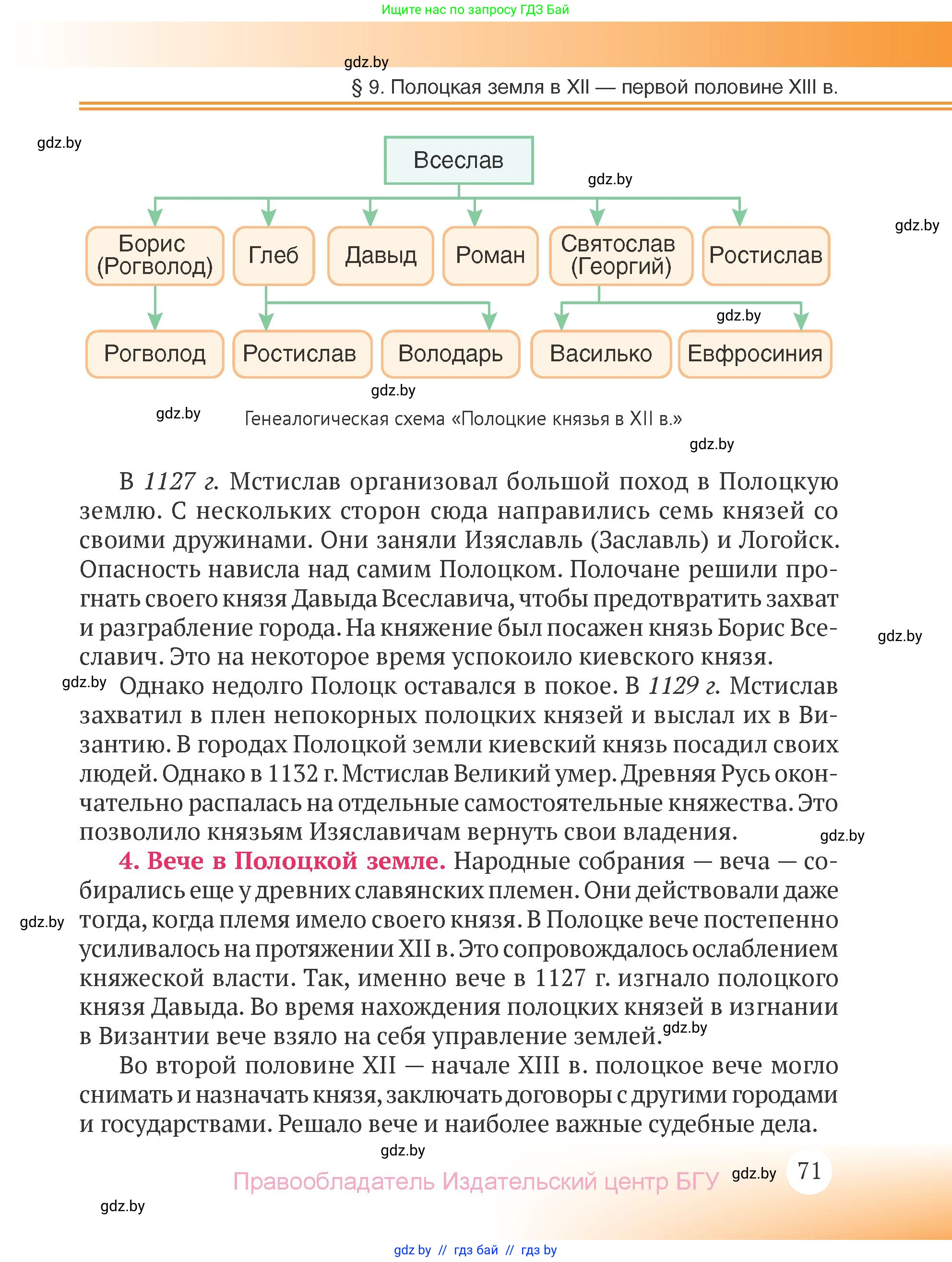 История Беларуси (Гісторыя Беларусі), 6 класс Учебник, авторы: Темушев Степан Николаевич, Бохан Юрий Николаевич, издательство Издательский центр БГУ, Минск, 2023, страница 71