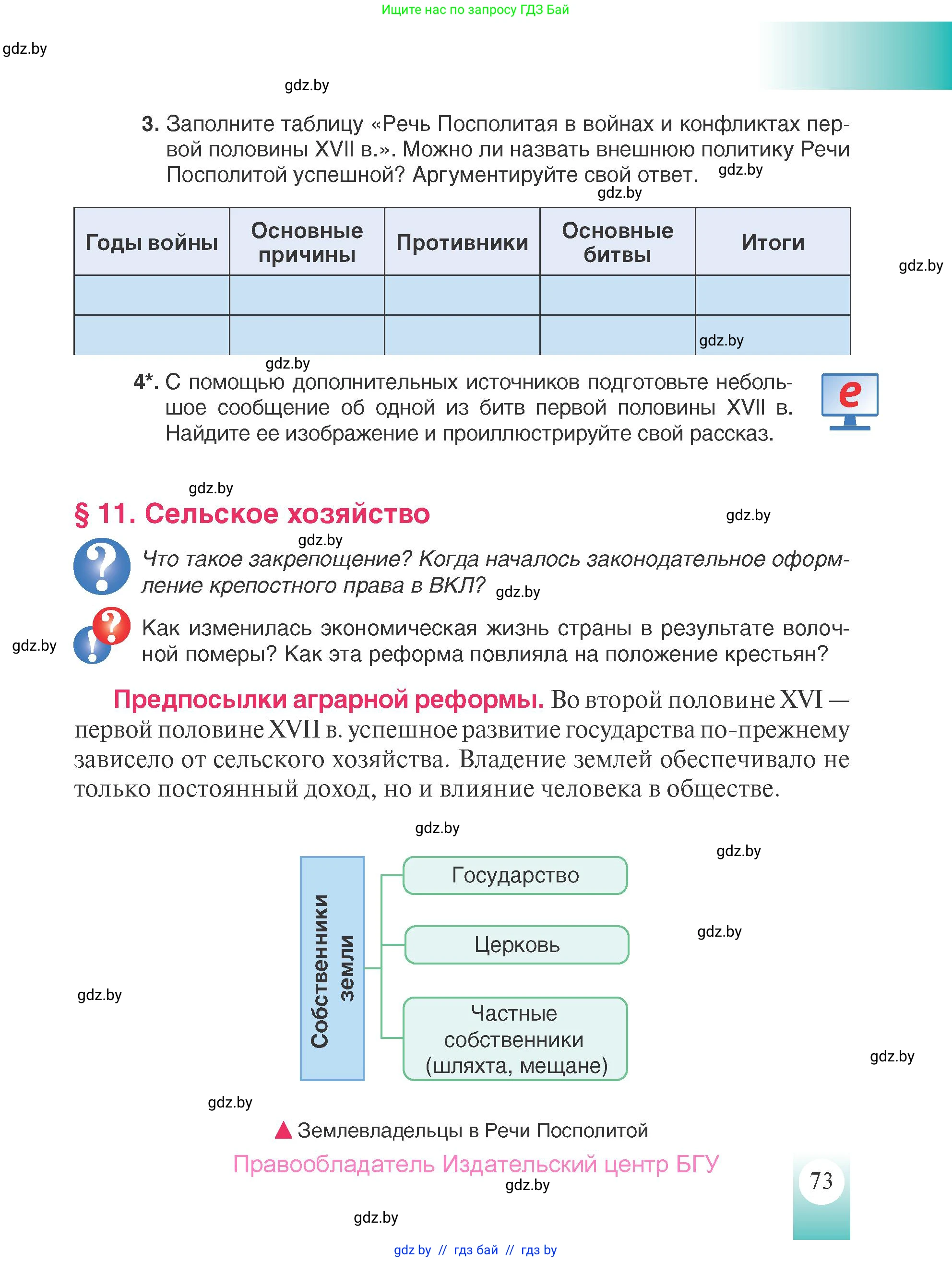 История Беларуси (Гісторыя Беларусі), 7 класс Учебник, авторы: Воронин Василий Алексеевич, Скепьян Анастасия Анатольевна, Мацук Андрей Владимирович, Кравченко Ольга Викторовна, издательство Издательский центр БГУ, Минск, 2017, страница 73