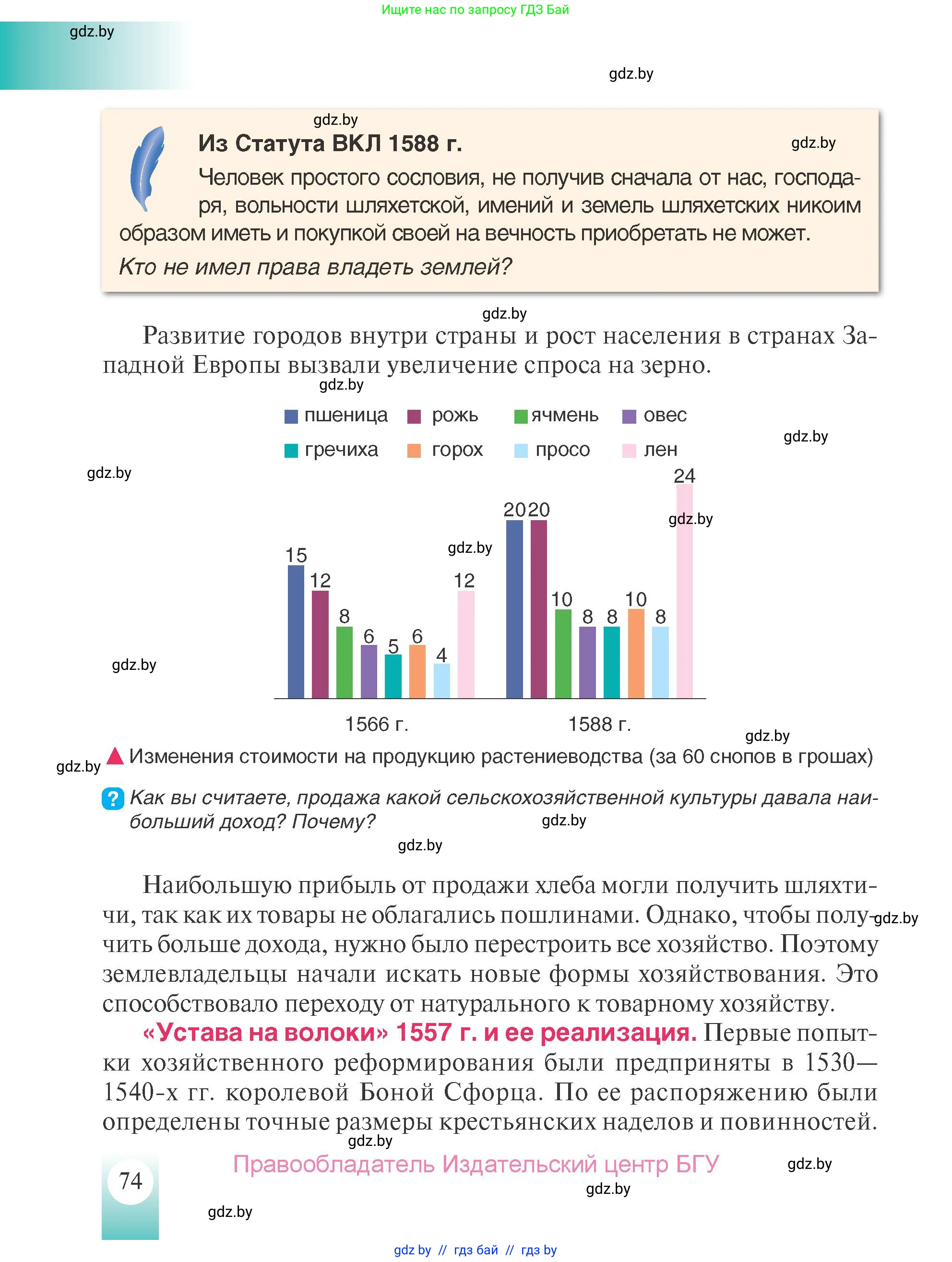 История Беларуси (Гісторыя Беларусі), 7 класс Учебник, авторы: Воронин Василий Алексеевич, Скепьян Анастасия Анатольевна, Мацук Андрей Владимирович, Кравченко Ольга Викторовна, издательство Издательский центр БГУ, Минск, 2017, страница 74