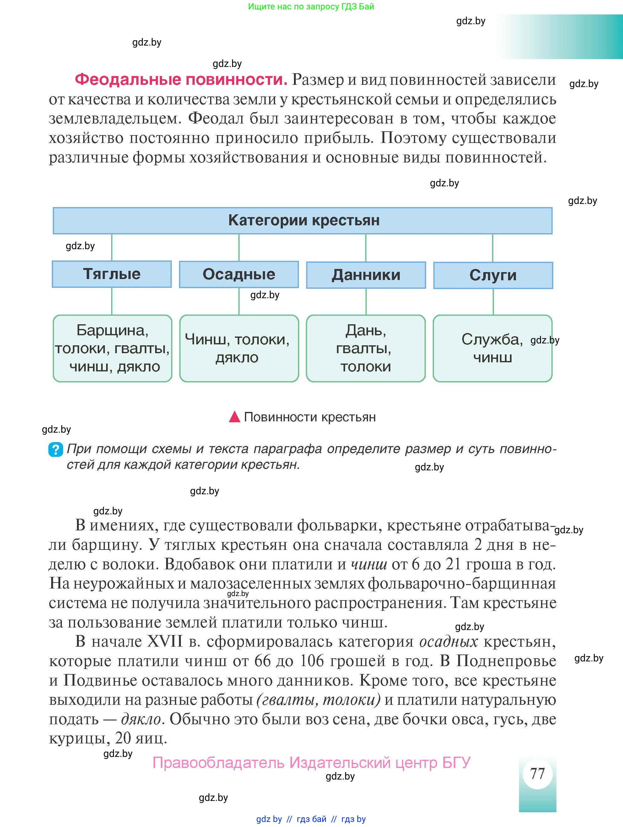 История Беларуси (Гісторыя Беларусі), 7 класс Учебник, авторы: Воронин Василий Алексеевич, Скепьян Анастасия Анатольевна, Мацук Андрей Владимирович, Кравченко Ольга Викторовна, издательство Издательский центр БГУ, Минск, 2017, страница 77