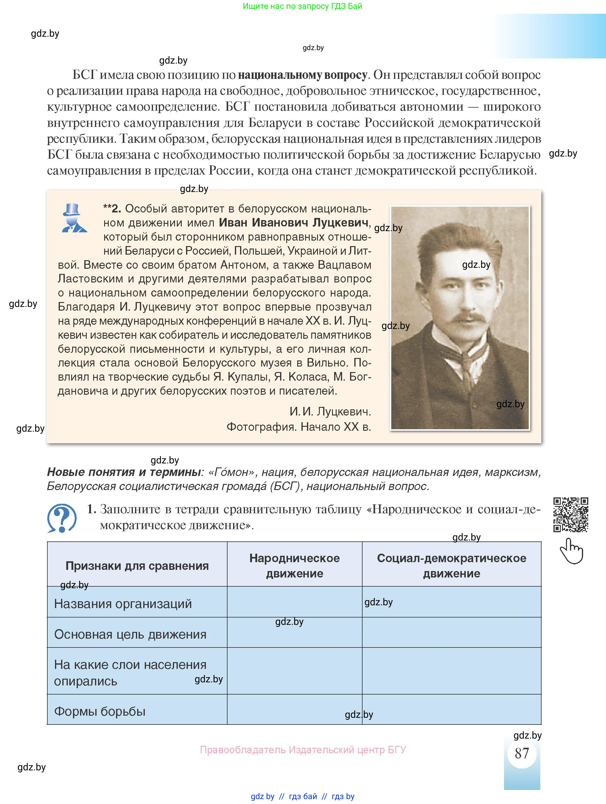 История Беларуси (Гісторыя Беларусі), 8 класс Учебник, авторы: Панов Сергей Вениаминович, Морозова Светлана Валентиновна, Сосно Владимир Аркадьевич, издательство Издательский центр БГУ, Минск, 2018, красного цвета, страница 87