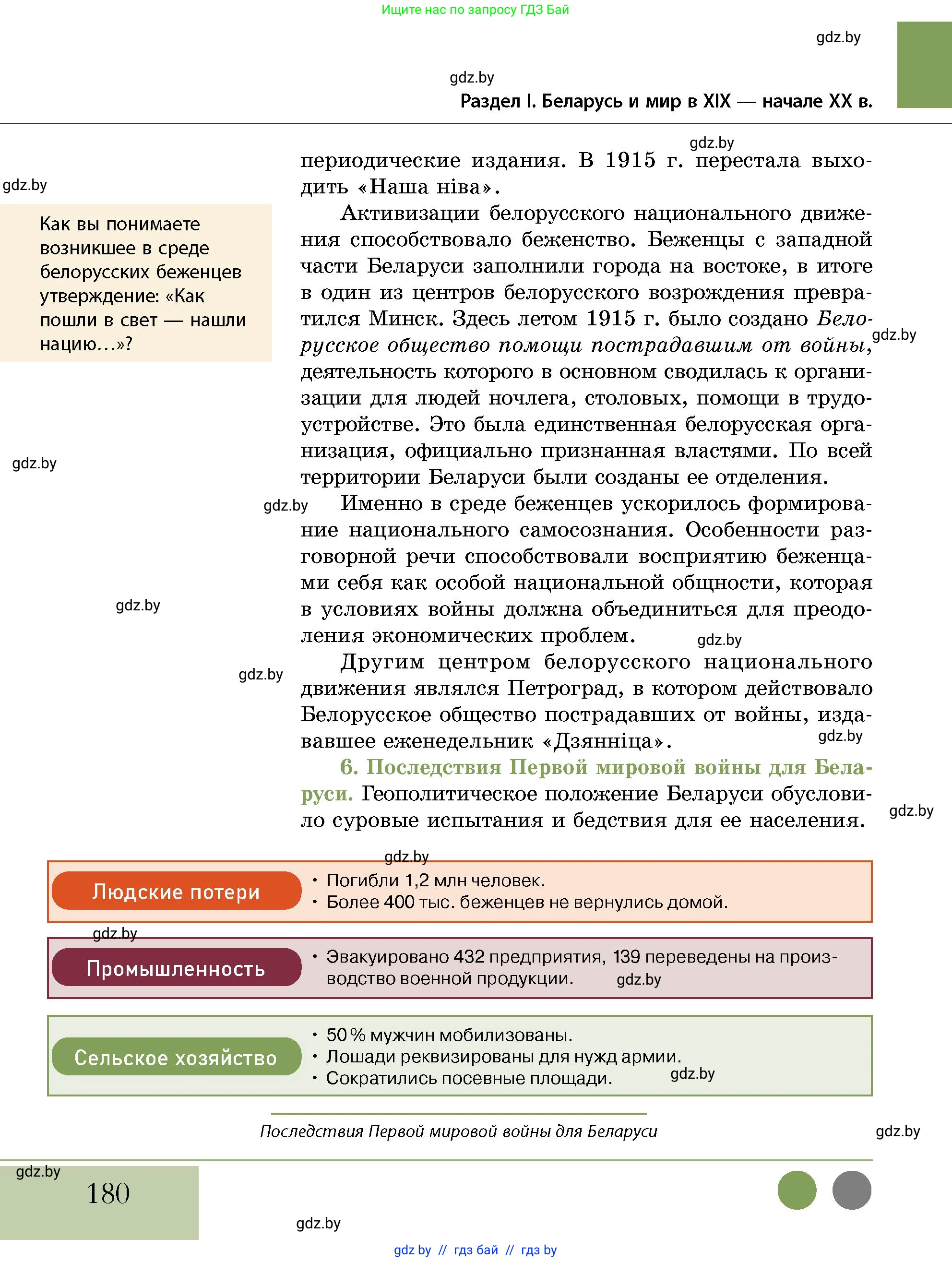 История Беларуси (Гісторыя Беларусі), 11 класс Учебник, авторы: Кохановский Александр Генадьевич, Кошелев Владимир Сергеевич, Темушев Степан Николаевич, Мох Е Н, Мезга Н Н, Корсак А И, Маскевич А И, Ходин С Н, издательство Издательский центр БГУ, Минск, 2025, зелёного цвета, страница 180