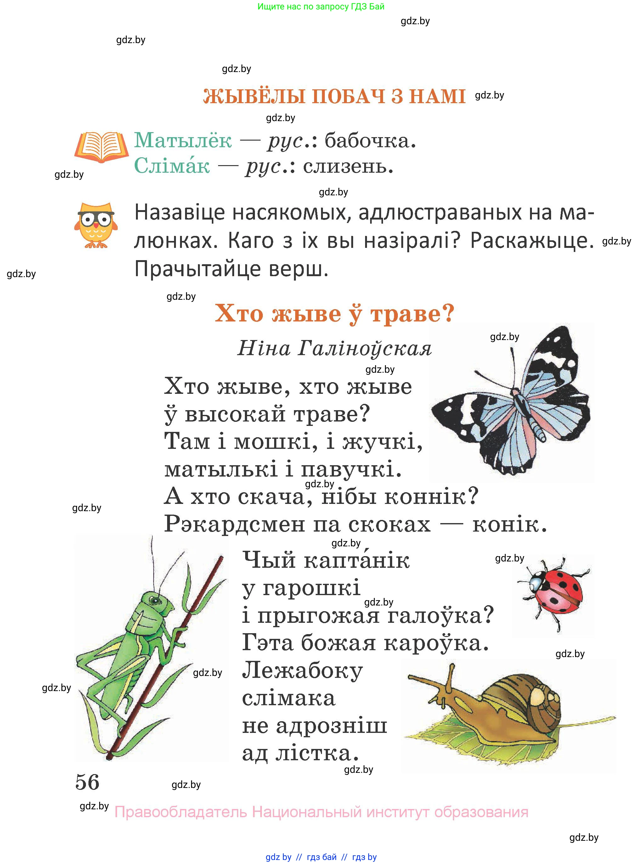 Літаратурнае чытанне, 2 класс Учебник, авторы: Антонава Надзея Уладзіславаўна, Буторына Ірына Аляксандраўна, Галяш Галіна Аксеньеўна, издательство Нацыянальны інстытут адукацыі, Минск, 2021, жёлтого цвета, Часть 1, страница 56