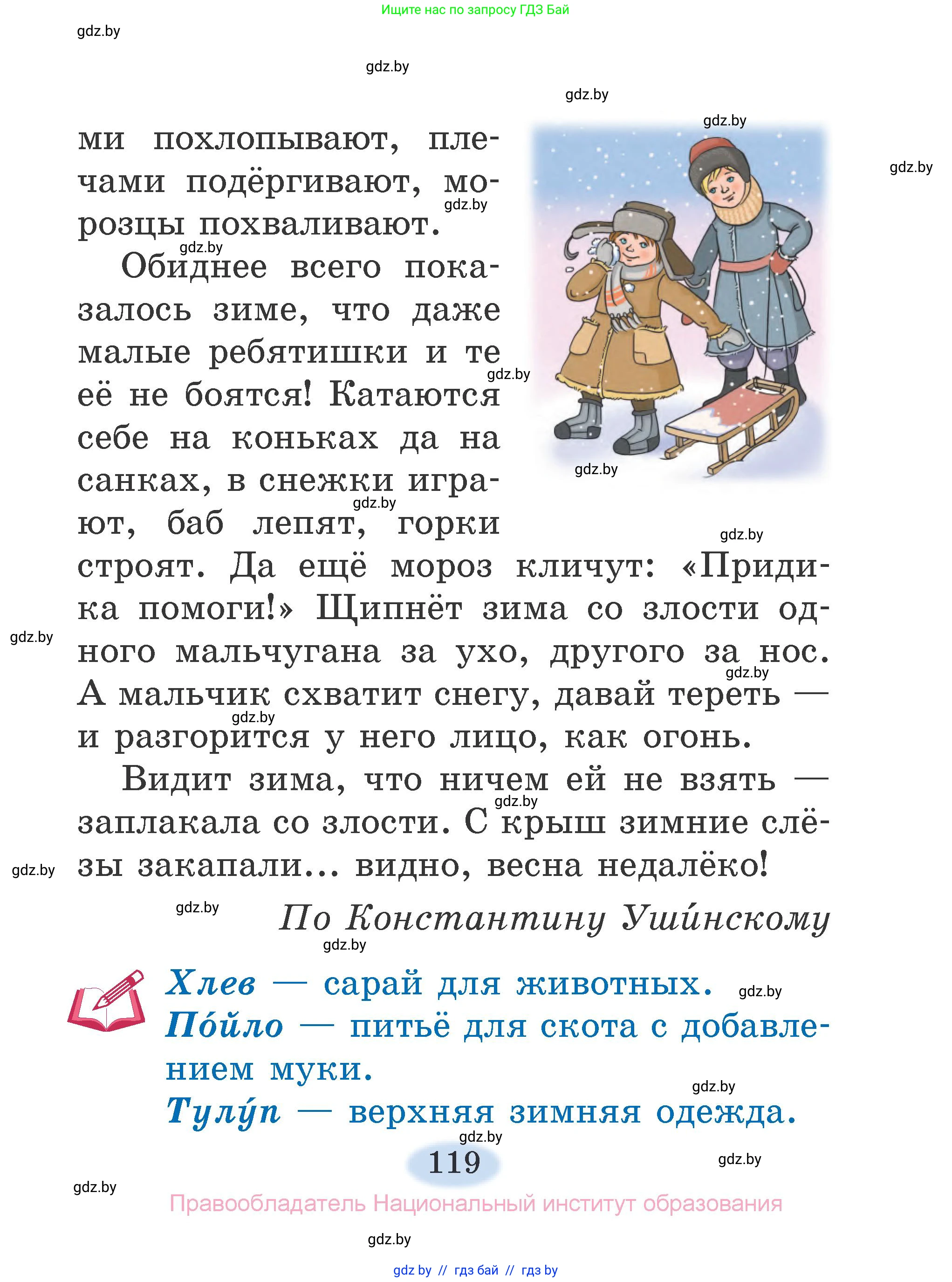 Литературное чтение, 2 класс Учебник, авторы: Воропаева Валентина Степановна, Куцанова Татьяна Степановна, издательство Национальный институт образования, Минск, 2022, голубого цвета, страница 119