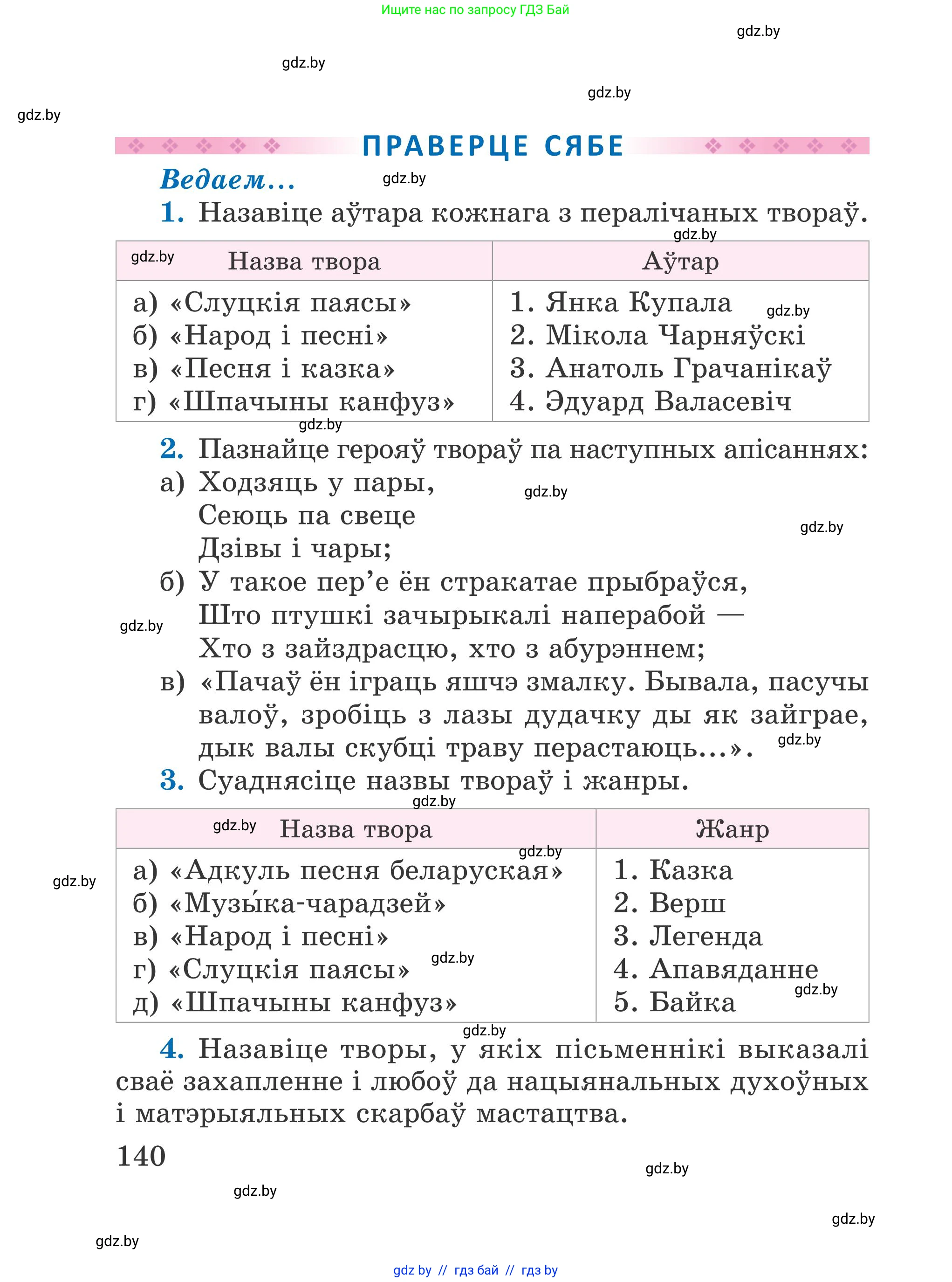 Літаратурнае чытанне, 4 класс Учебник, авторы: Жуковіч Мікалай Васільевіч, Праскаловіч Вольга Уладзіміраўна, издательство Нацыянальны інстытут адукацыі, Минск, 2024, зелёного цвета, Часть 1, страница 140
