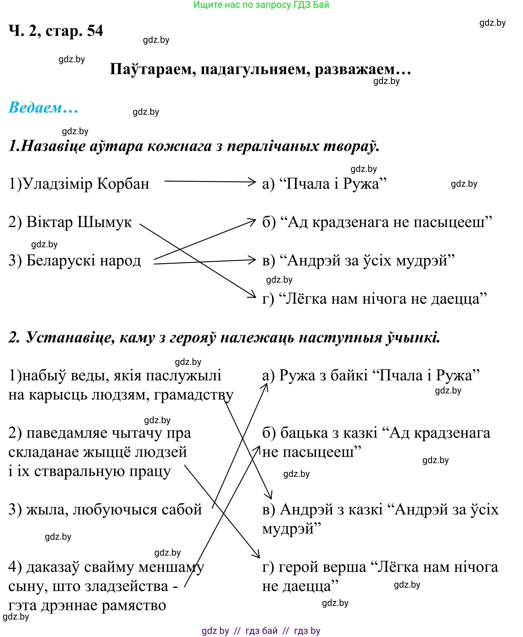 Літаратурнае чытанне, 4 класс Учебник, авторы: Жуковіч Мікалай Васільевіч, Праскаловіч Вольга Уладзіміраўна, издательство Нацыянальны інстытут адукацыі, Минск, 2024, зелёного цвета, Часть 2, страница 54, номер 54, Решение