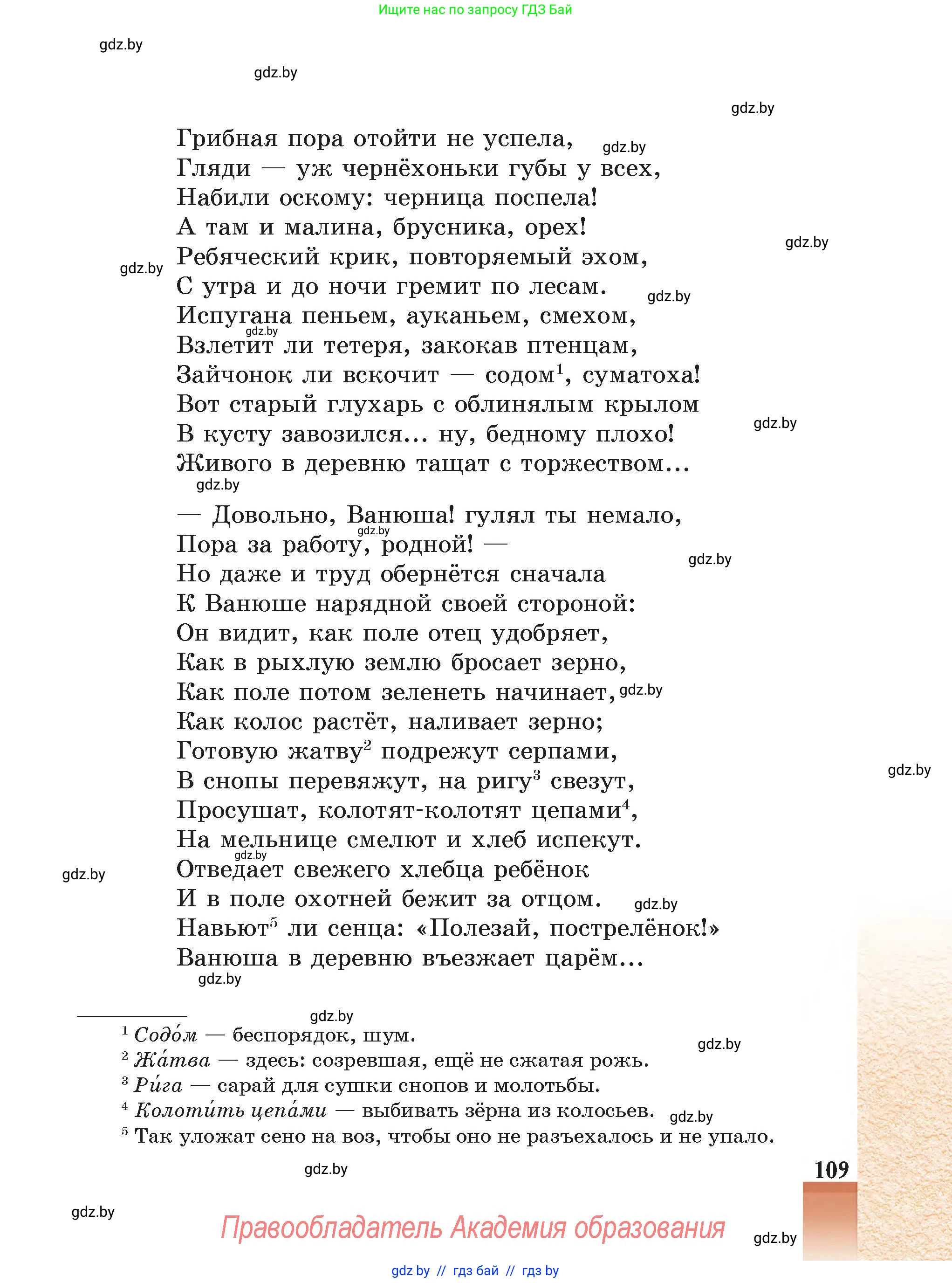 Русская литература, 5 класс Учебник, авторы: Мушинская Тамара Фёдоровна, Перевозная Евгения Васильевна, Каратай Светлана Николаевна, Гаранина Алла Ивановна, Монич И В, издательство Академия образования, Минск, 2025, бежевого цвета, страница 109