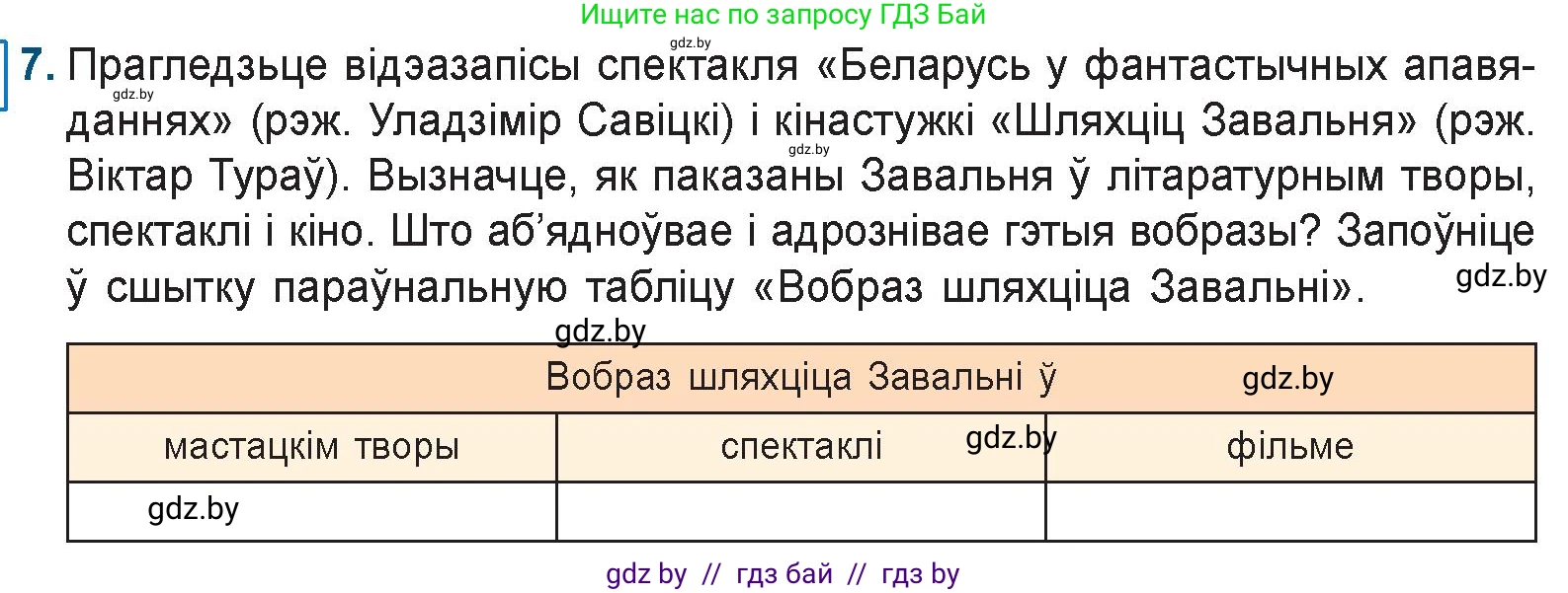 Белорусская литература (Беларуская літаратура), 9 класс Учебник, авторы: Праскаловіч Вольга Уладзіміраўна, Рагойша Вячаслаў Пятровіч, Шамякіна Таццяна Іванаўна, Кабржыцкая Т В, Жуковіч Мікалай Васільевіч, издательство Нацыянальны інстытут адукацыі, Минск, 2019, салатового цвета, страница 51, номер 7, Условие