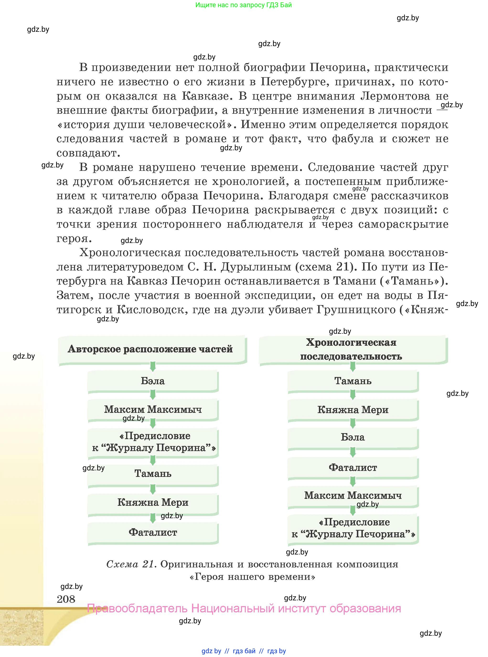 Русская литература, 9 класс Учебник, авторы: Захарова Светлана Николаевна, Черкес Наталья Ивановна, издательство Национальный институт образования, Минск, 2019, бежевого цвета, страница 208