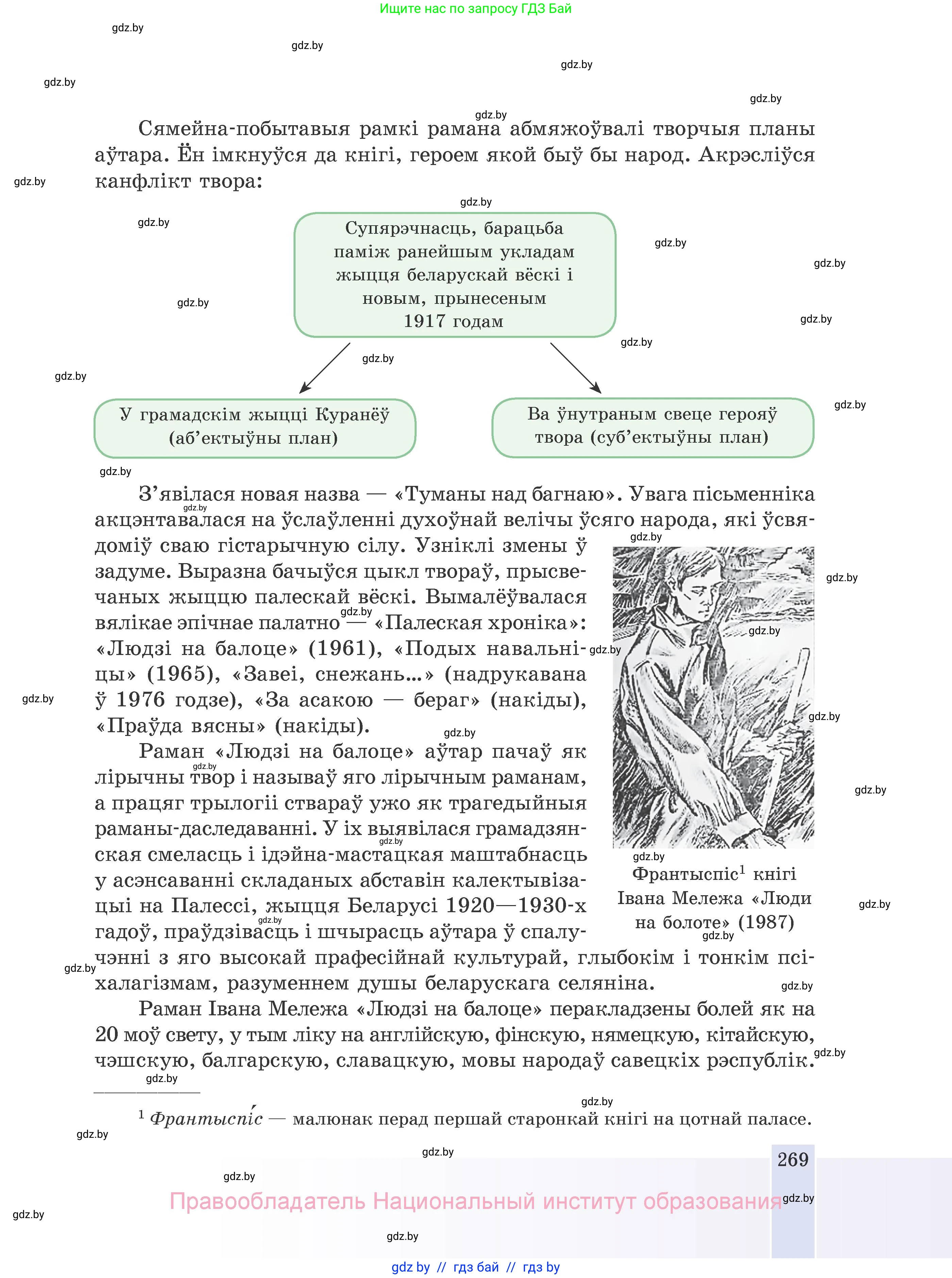 Белорусская литература (Беларуская літаратура), 10 класс Учебник, авторы: Бязлепкіна-Чарнякевіч Аксана Пятроўна, Акушэвіч Андрэй Аляксандравіч, Воюш Інга Дзмітрыеўна, Еўмянькоў В І, Заяц Н В, Караткевіч В І, Кузьміч Н В, Скакоўская А У, Часнок І Ч, издательство Нацыянальны інстытут адукацыі, Минск, 2020, зелёного цвета, страница 269