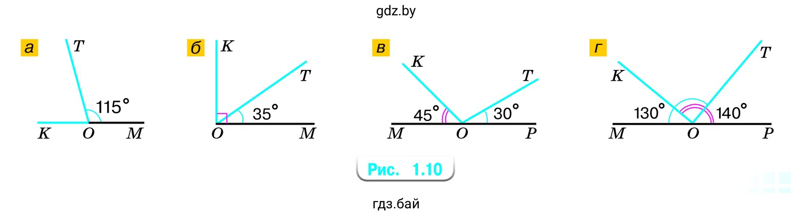 Найдите градусную меру угла КОТ на рисунке 1.10