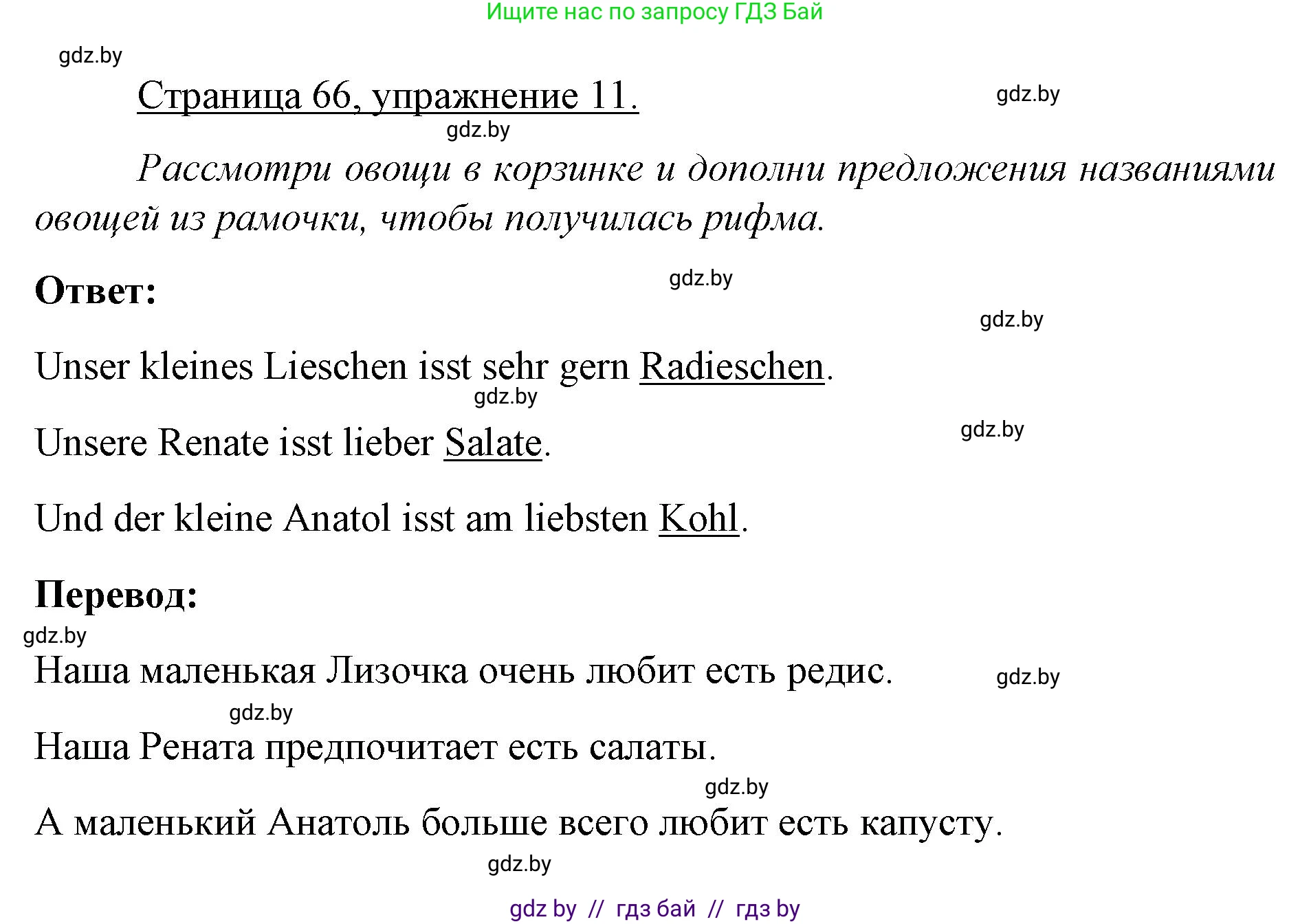 Немецкий язык (Deutsch), 3 класс рабочая тетрадь (arbeitsheft), авторы: Будько Антонина Филипповна (Budjko Antonina), Урбанович Инна Ювинальевна (Urbanowitsch Ina), издательство Аверсэв, Минск, 2018, салатового цвета, Teil 2, страница 66, номер 11, Решение