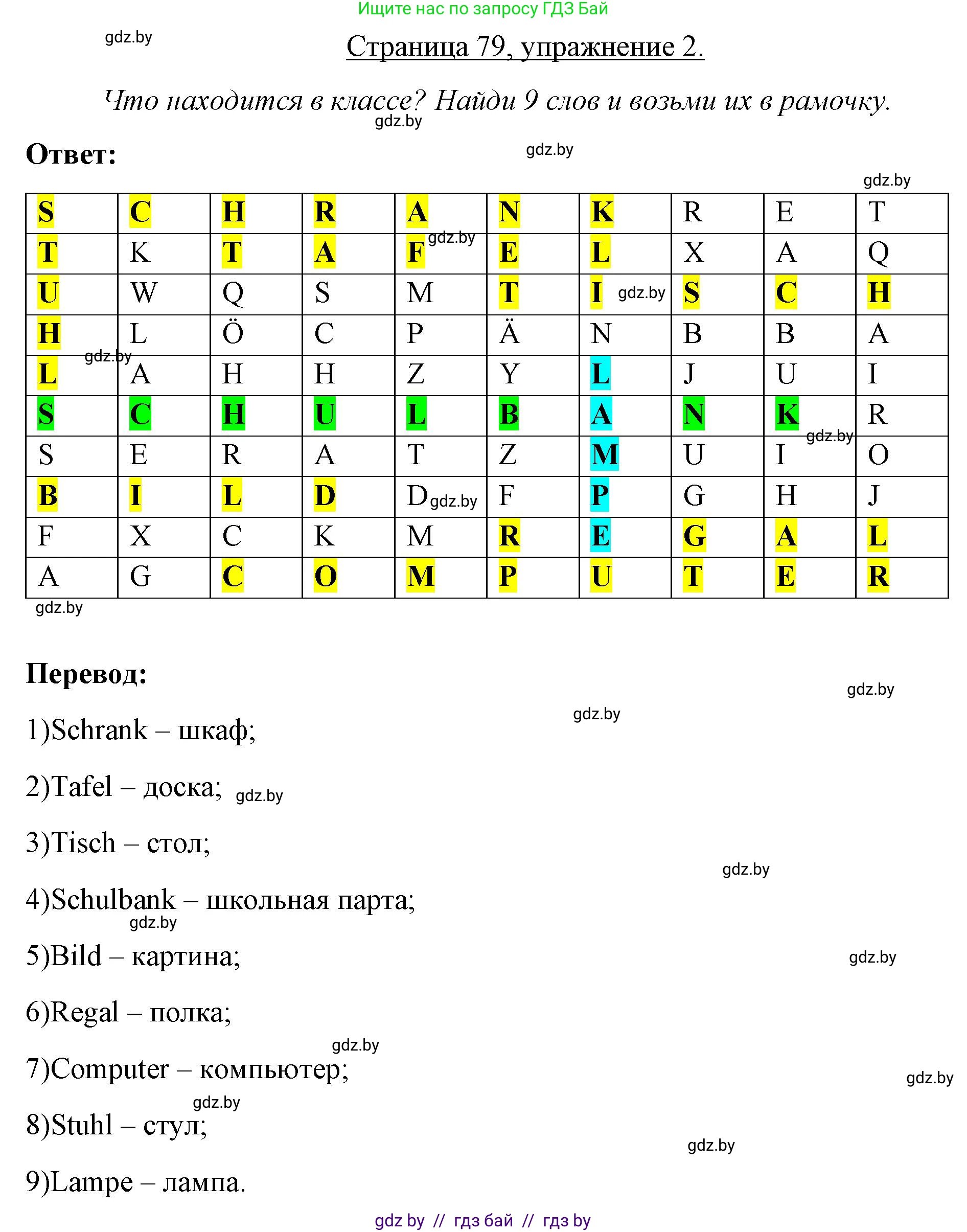 Немецкий язык (Deutsch), 3 класс рабочая тетрадь (arbeitsheft), авторы: Будько Антонина Филипповна (Budjko Antonina), Урбанович Инна Ювинальевна (Urbanowitsch Ina), издательство Аверсэв, Минск, 2018, салатового цвета, Teil 2, страница 79, номер 2, Решение