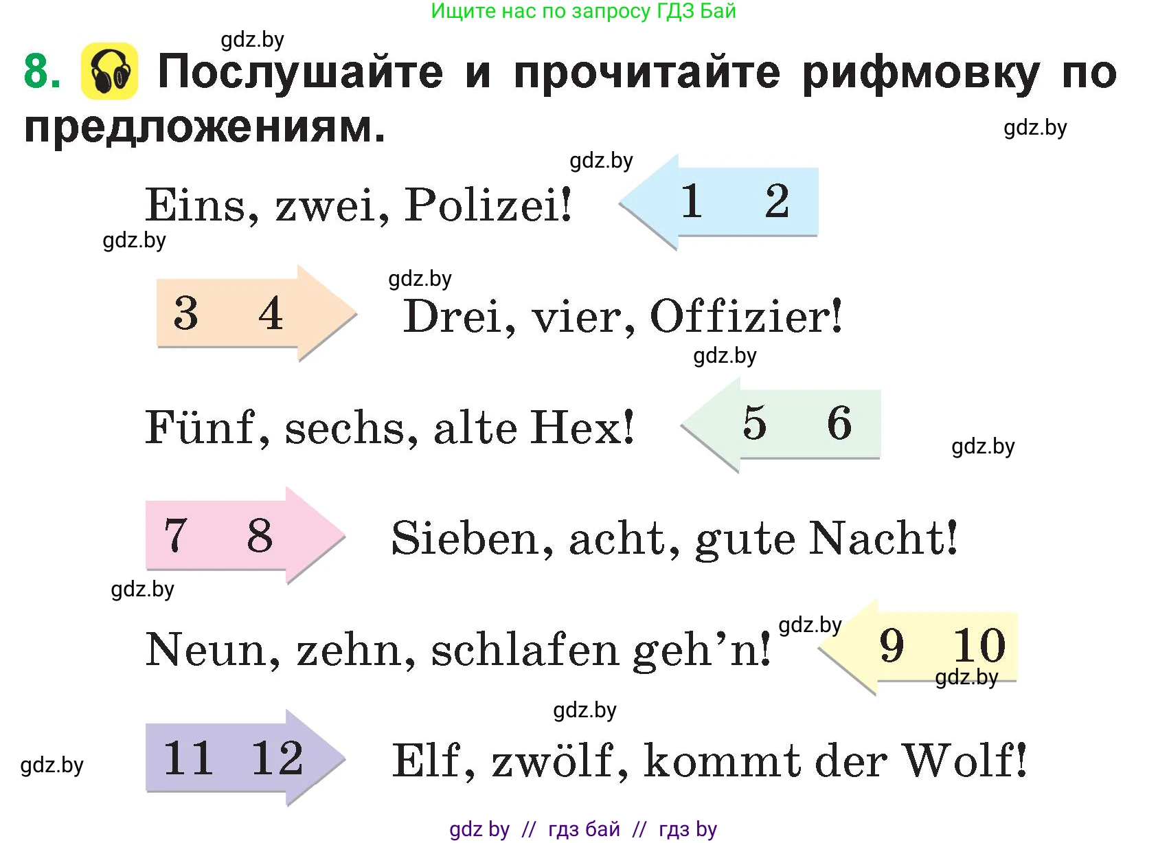 Немецкий язык (Deutsch), 3 класс Учебник (Schülerbuch), авторы: Будько Антонина Филипповна (Budjko Antonina), Урбанович Инна Ювинальевна (Urbanowitsch Ina), издательство Вышэйшая школа, Минск, 2018, бирюзового цвета, Часть 1, страница 59, номер 8, Условие