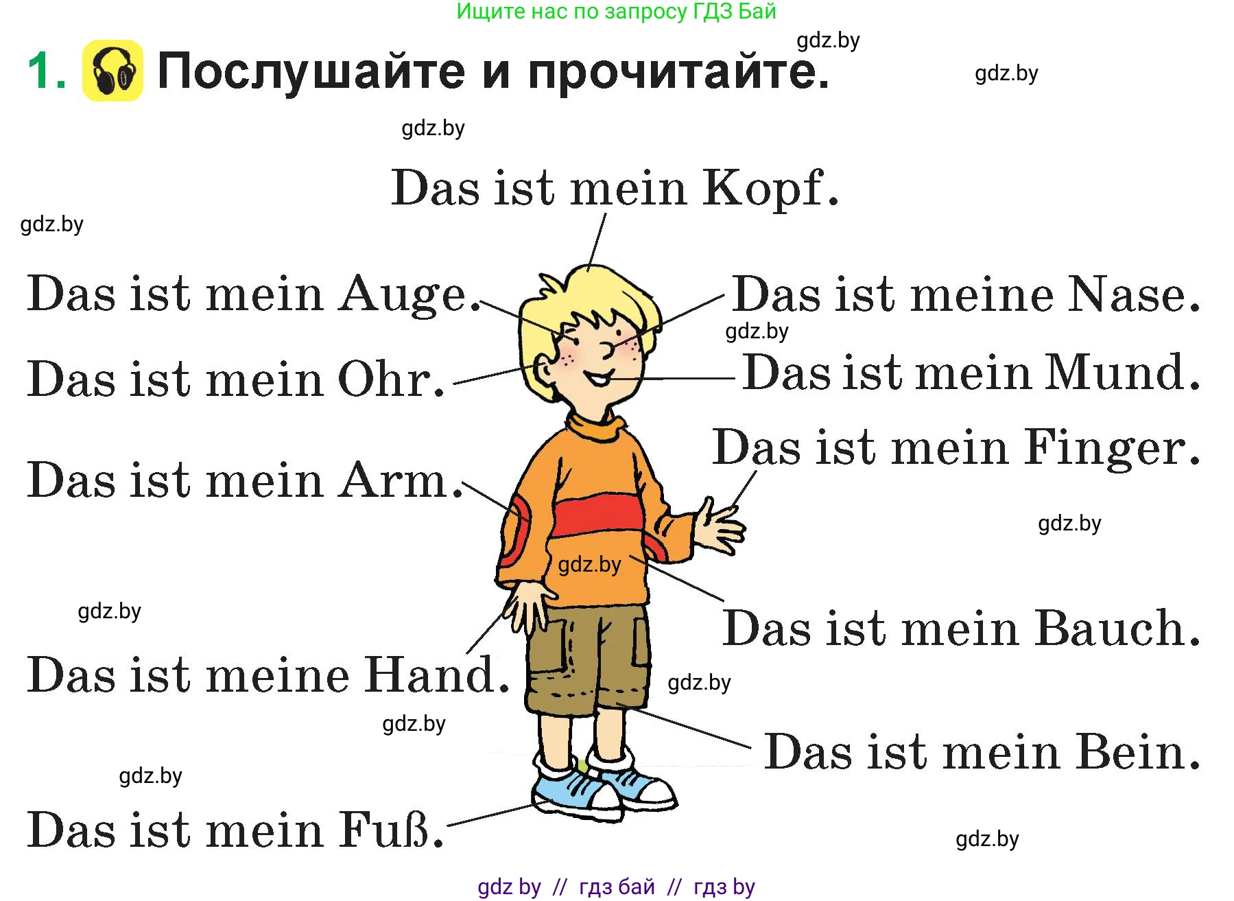 Немецкий язык (Deutsch), 3 класс Учебник (Schülerbuch), авторы: Будько Антонина Филипповна (Budjko Antonina), Урбанович Инна Ювинальевна (Urbanowitsch Ina), издательство Вышэйшая школа, Минск, 2018, бирюзового цвета, Часть 1, страница 64, номер 1, Условие