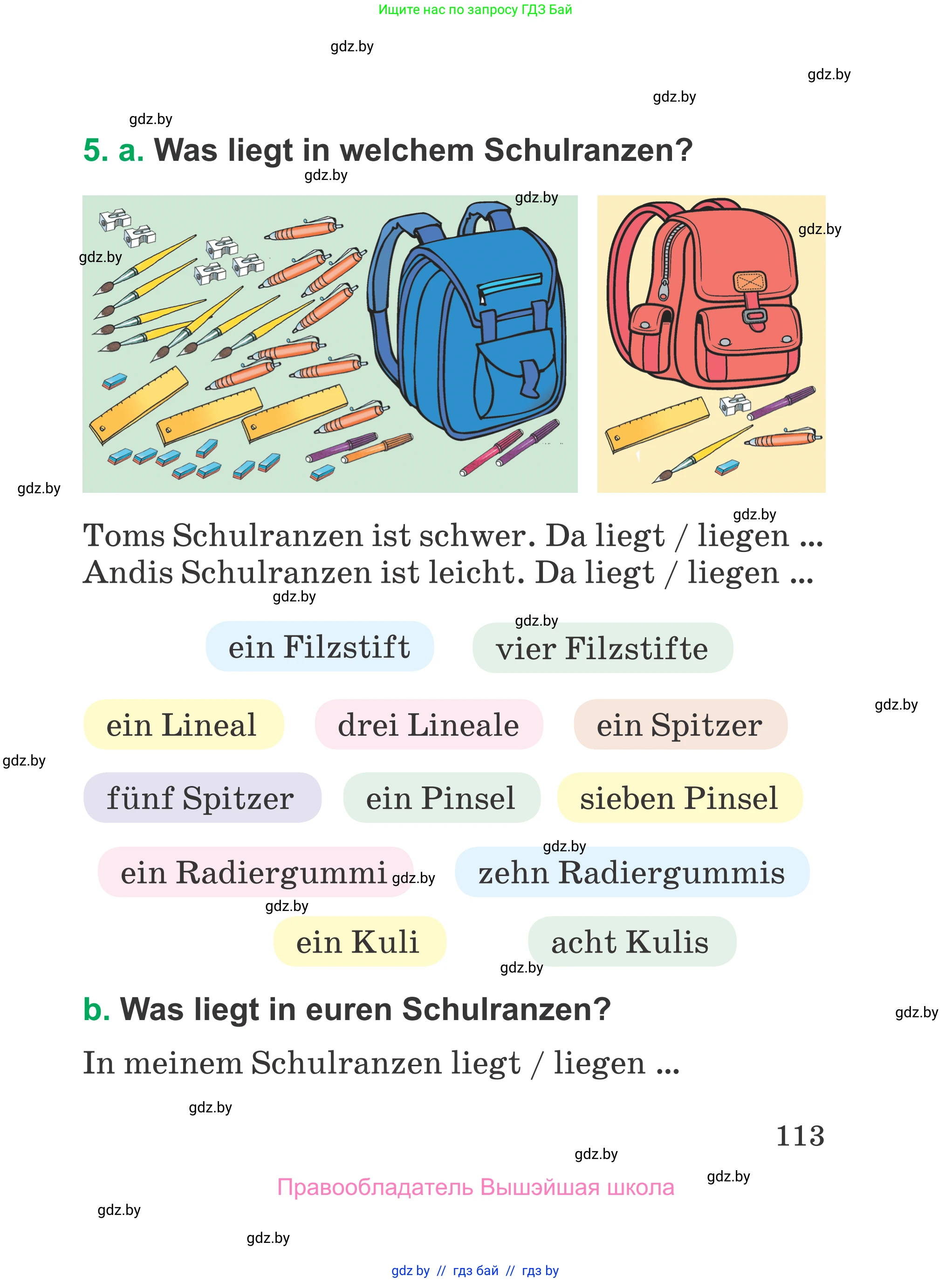 Немецкий язык (Deutsch), 3 класс Учебник (Schülerbuch), авторы: Будько Антонина Филипповна (Budjko Antonina), Урбанович Инна Ювинальевна (Urbanowitsch Ina), издательство Вышэйшая школа, Минск, 2018, бирюзового цвета, Часть 1, страница 113