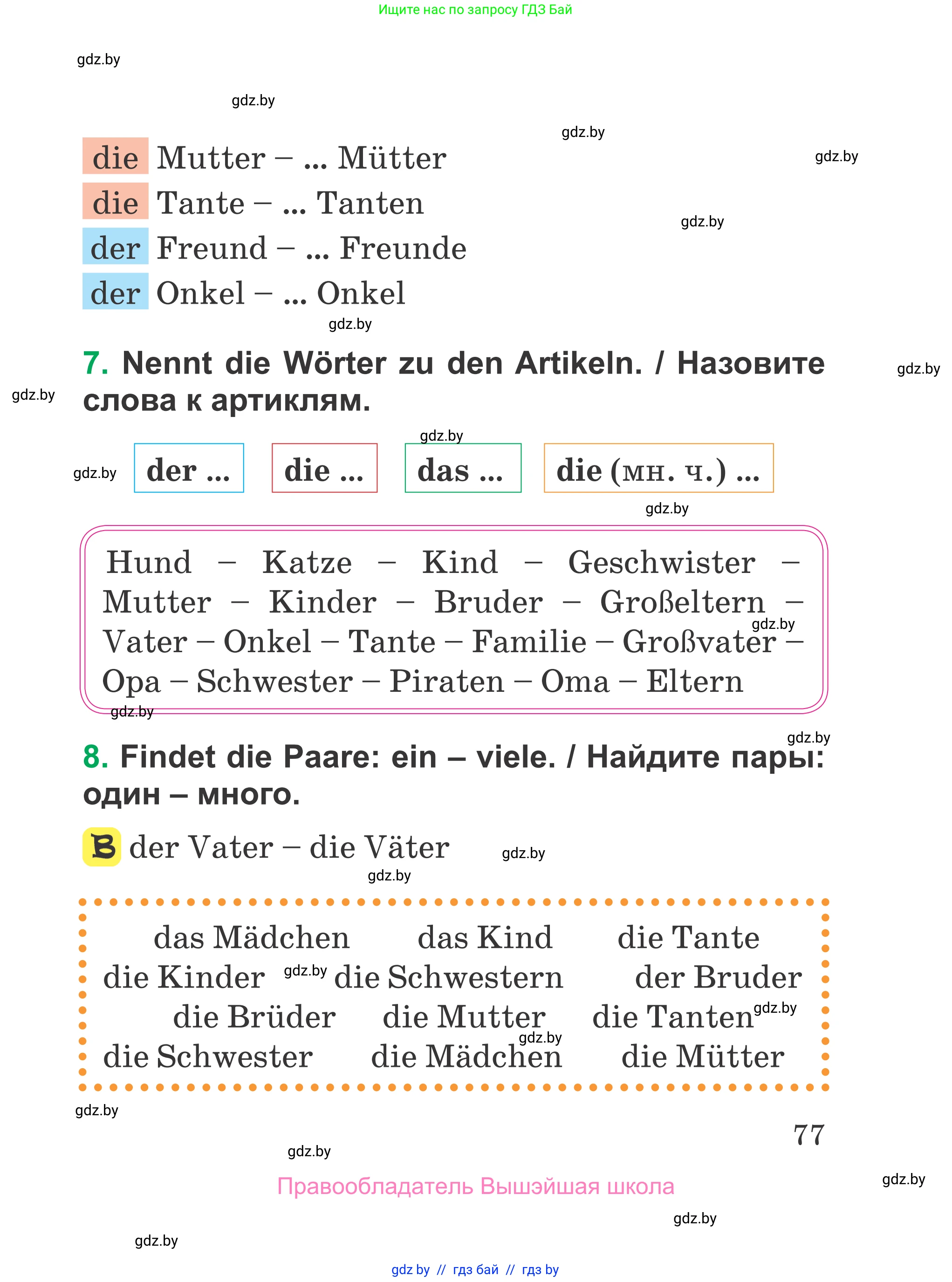 Немецкий язык (Deutsch), 3 класс Учебник (Schülerbuch), авторы: Будько Антонина Филипповна (Budjko Antonina), Урбанович Инна Ювинальевна (Urbanowitsch Ina), издательство Вышэйшая школа, Минск, 2018, бирюзового цвета, Часть 1, страница 77