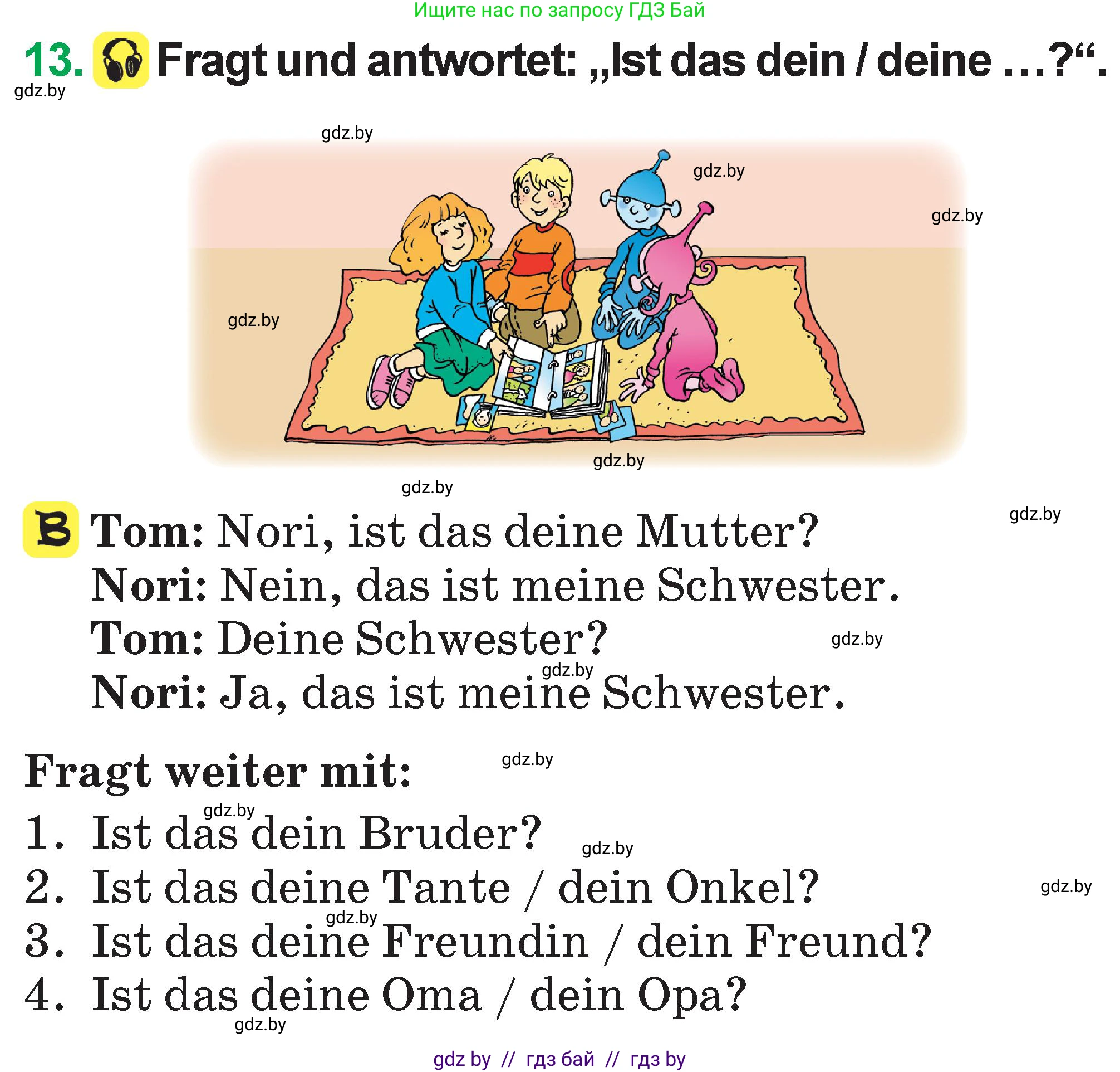 Немецкий язык (Deutsch), 3 класс Учебник (Schülerbuch), авторы: Будько Антонина Филипповна (Budjko Antonina), Урбанович Инна Ювинальевна (Urbanowitsch Ina), издательство Вышэйшая школа, Минск, 2018, бирюзового цвета, Часть 1, страница 81, номер 13, Условие