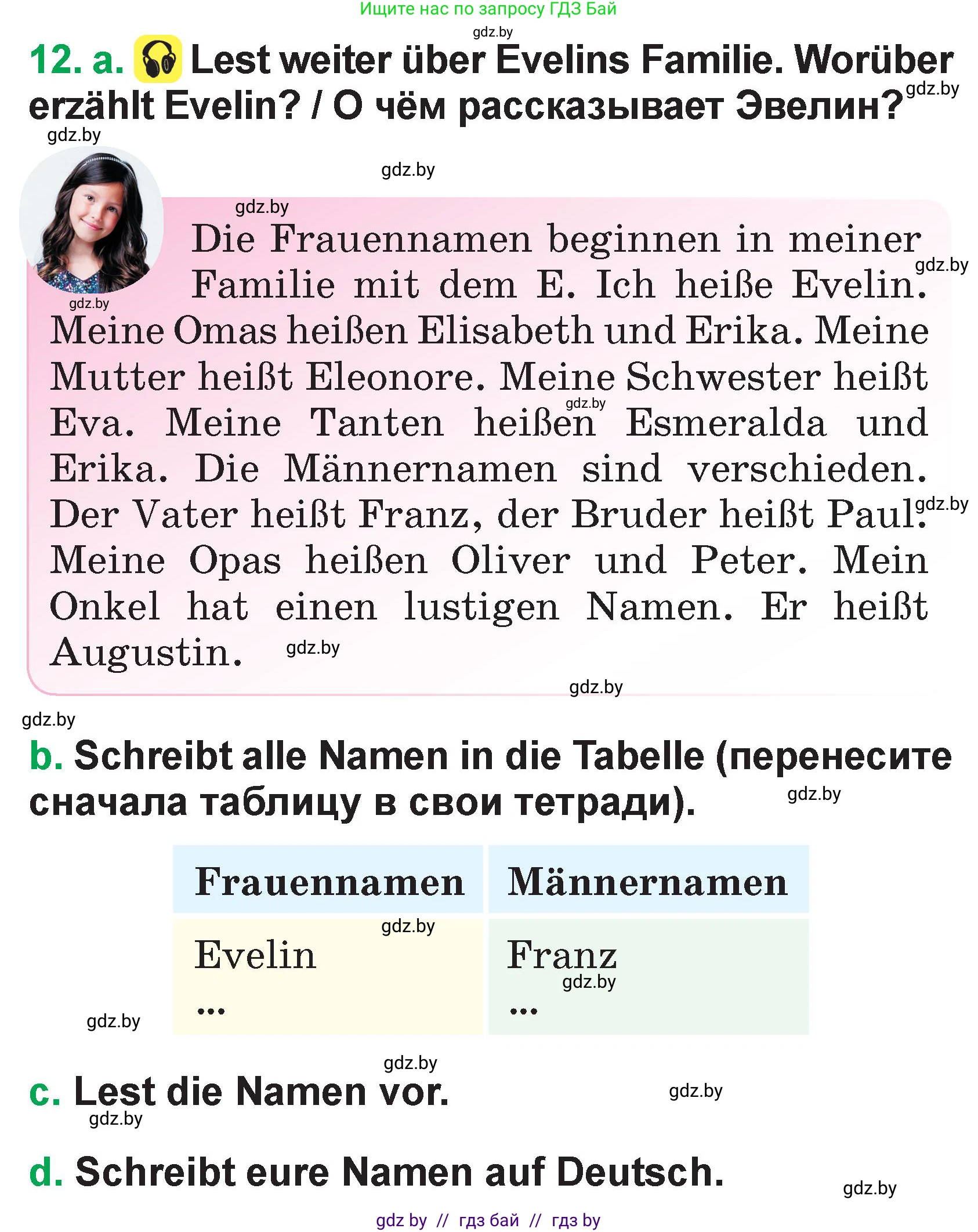 Немецкий язык (Deutsch), 3 класс Учебник (Schülerbuch), авторы: Будько Антонина Филипповна (Budjko Antonina), Урбанович Инна Ювинальевна (Urbanowitsch Ina), издательство Вышэйшая школа, Минск, 2018, бирюзового цвета, Часть 1, страница 91, номер 12, Условие