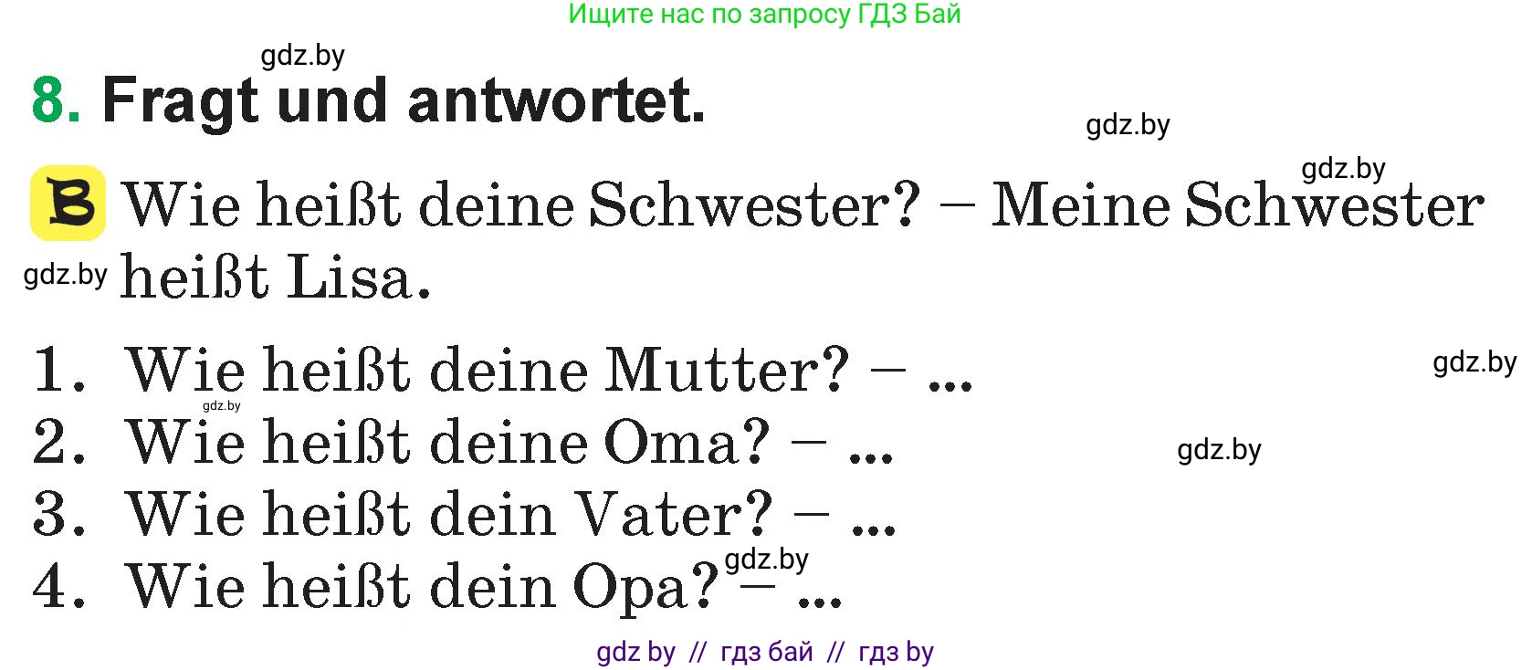 Немецкий язык (Deutsch), 3 класс Учебник (Schülerbuch), авторы: Будько Антонина Филипповна (Budjko Antonina), Урбанович Инна Ювинальевна (Urbanowitsch Ina), издательство Вышэйшая школа, Минск, 2018, бирюзового цвета, Часть 1, страница 89, номер 8, Условие