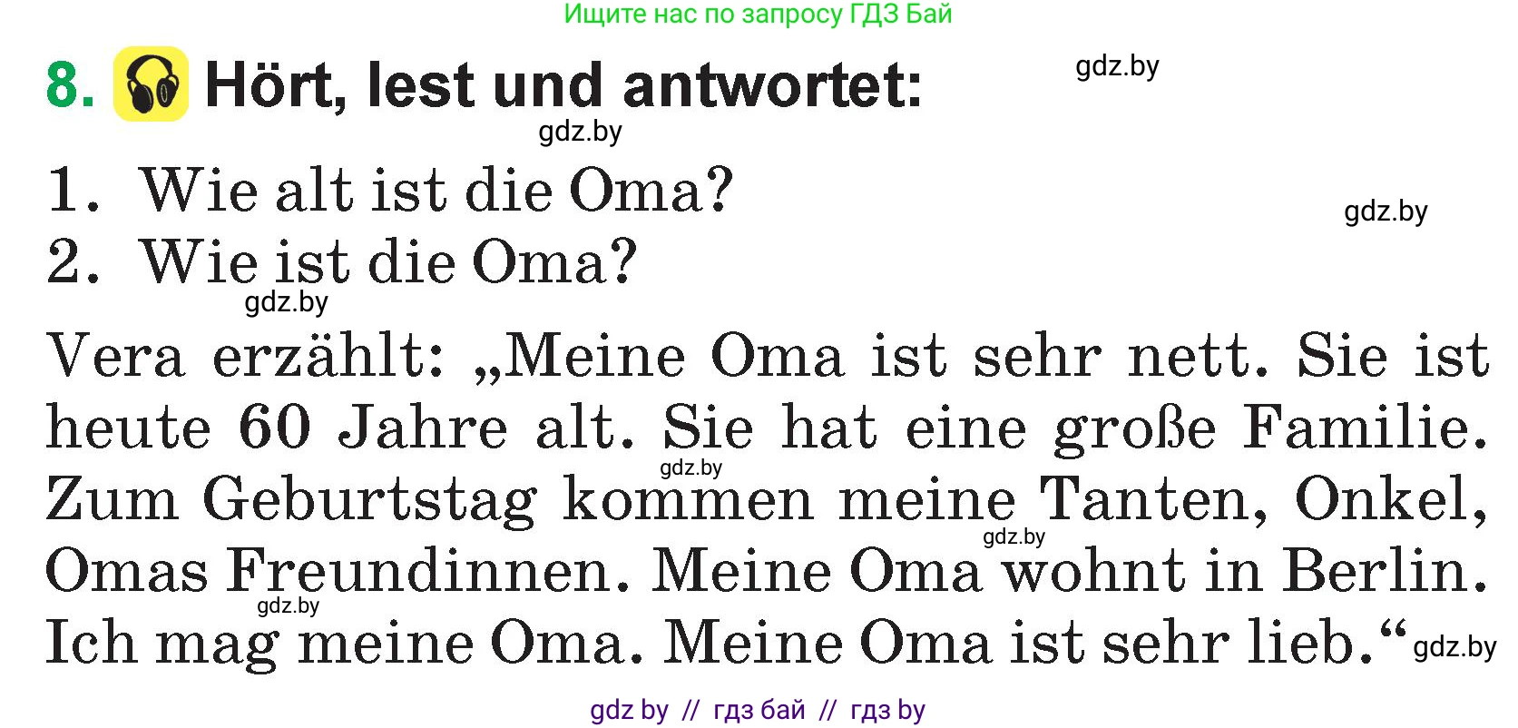 Немецкий язык (Deutsch), 3 класс Учебник (Schülerbuch), авторы: Будько Антонина Филипповна (Budjko Antonina), Урбанович Инна Ювинальевна (Urbanowitsch Ina), издательство Вышэйшая школа, Минск, 2018, бирюзового цвета, Часть 1, страница 95, номер 8, Условие