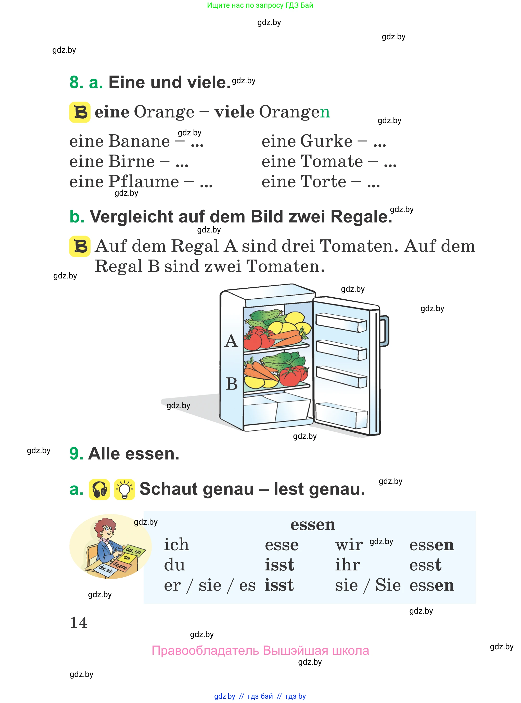 Немецкий язык (Deutsch), 3 класс Учебник (Schülerbuch), авторы: Будько Антонина Филипповна (Budjko Antonina), Урбанович Инна Ювинальевна (Urbanowitsch Ina), издательство Вышэйшая школа, Минск, 2018, бирюзового цвета, Часть 2, страница 14
