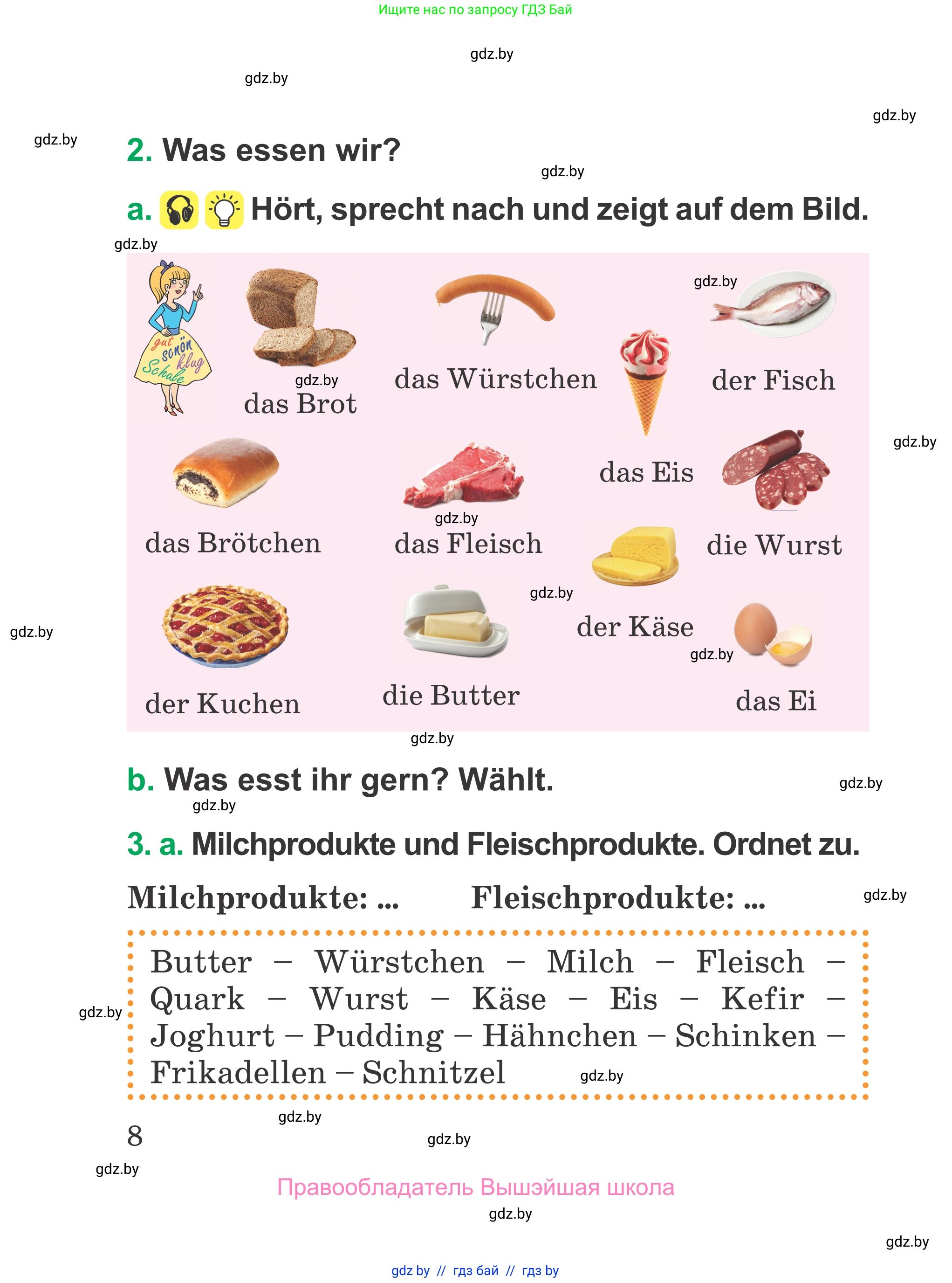 Немецкий язык (Deutsch), 3 класс Учебник (Schülerbuch), авторы: Будько Антонина Филипповна (Budjko Antonina), Урбанович Инна Ювинальевна (Urbanowitsch Ina), издательство Вышэйшая школа, Минск, 2018, бирюзового цвета, Часть 2, страница 8
