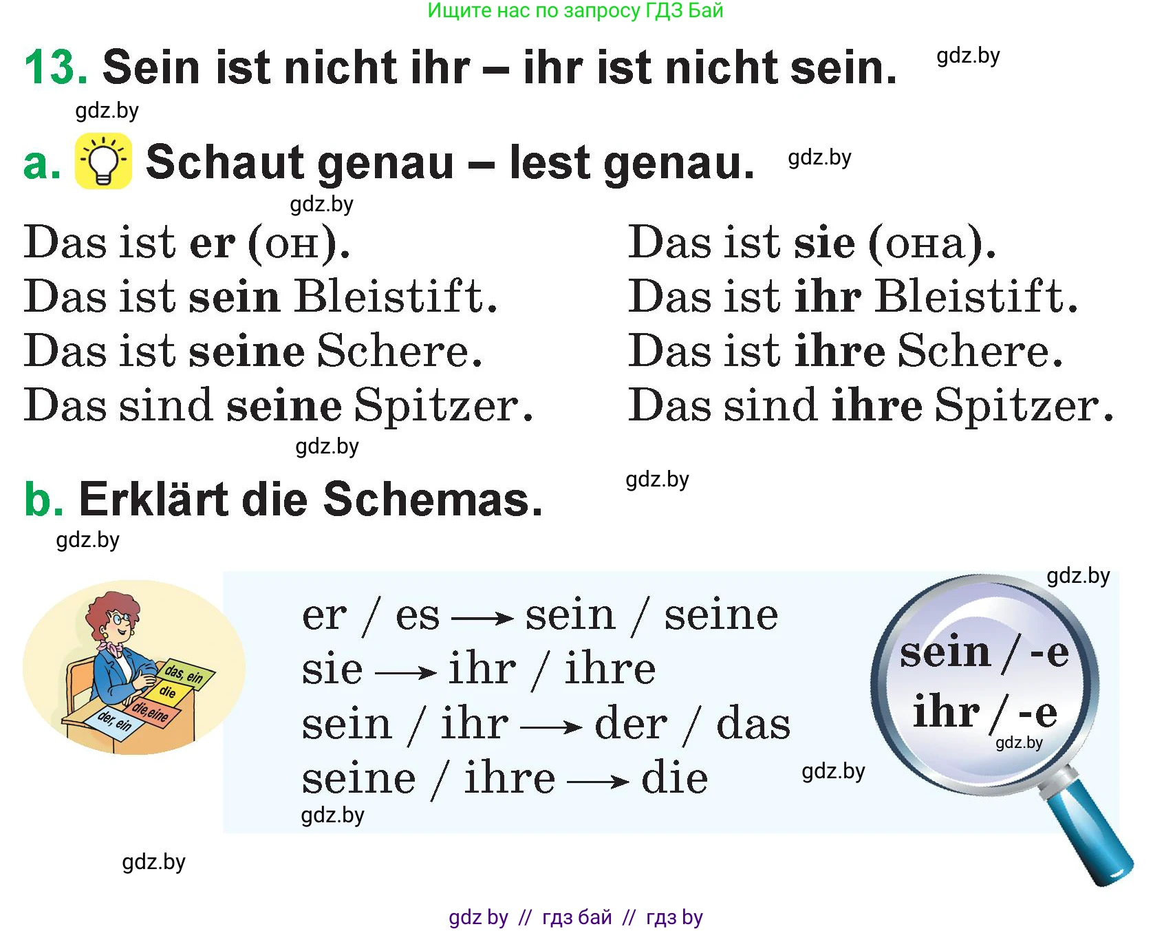 Немецкий язык (Deutsch), 3 класс Учебник (Schülerbuch), авторы: Будько Антонина Филипповна (Budjko Antonina), Урбанович Инна Ювинальевна (Urbanowitsch Ina), издательство Вышэйшая школа, Минск, 2018, бирюзового цвета, Часть 1, страница 123, номер 13, Условие