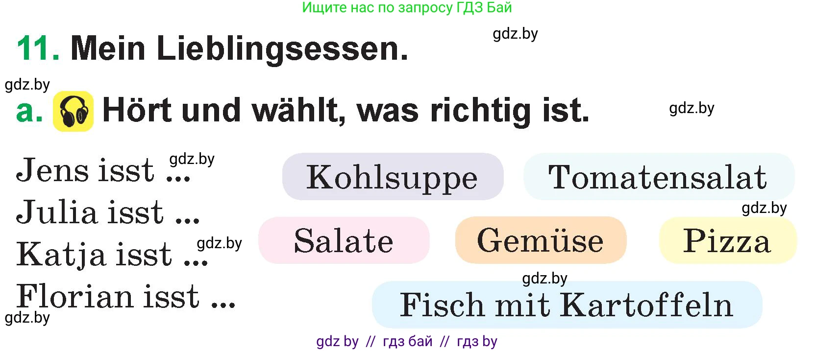 Немецкий язык (Deutsch), 3 класс Учебник (Schülerbuch), авторы: Будько Антонина Филипповна (Budjko Antonina), Урбанович Инна Ювинальевна (Urbanowitsch Ina), издательство Вышэйшая школа, Минск, 2018, бирюзового цвета, Часть 2, страница 16, номер 11, Условие