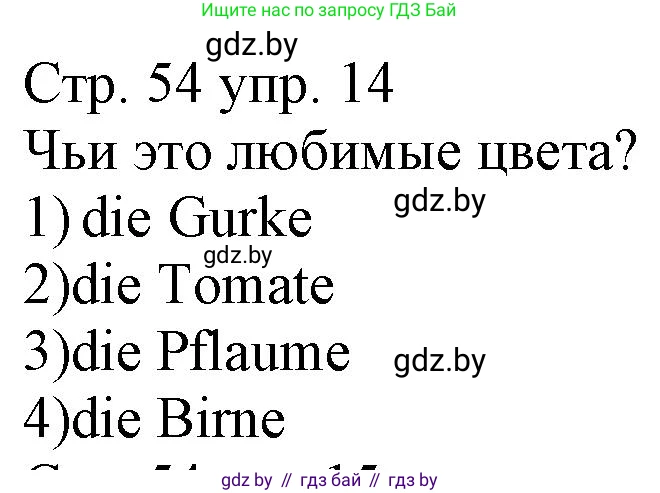 Немецкий язык (Deutsch), 3 класс Учебник (Schülerbuch), авторы: Будько Антонина Филипповна (Budjko Antonina), Урбанович Инна Ювинальевна (Urbanowitsch Ina), издательство Вышэйшая школа, Минск, 2018, бирюзового цвета, Часть 1, страница 54, номер 14, Решение