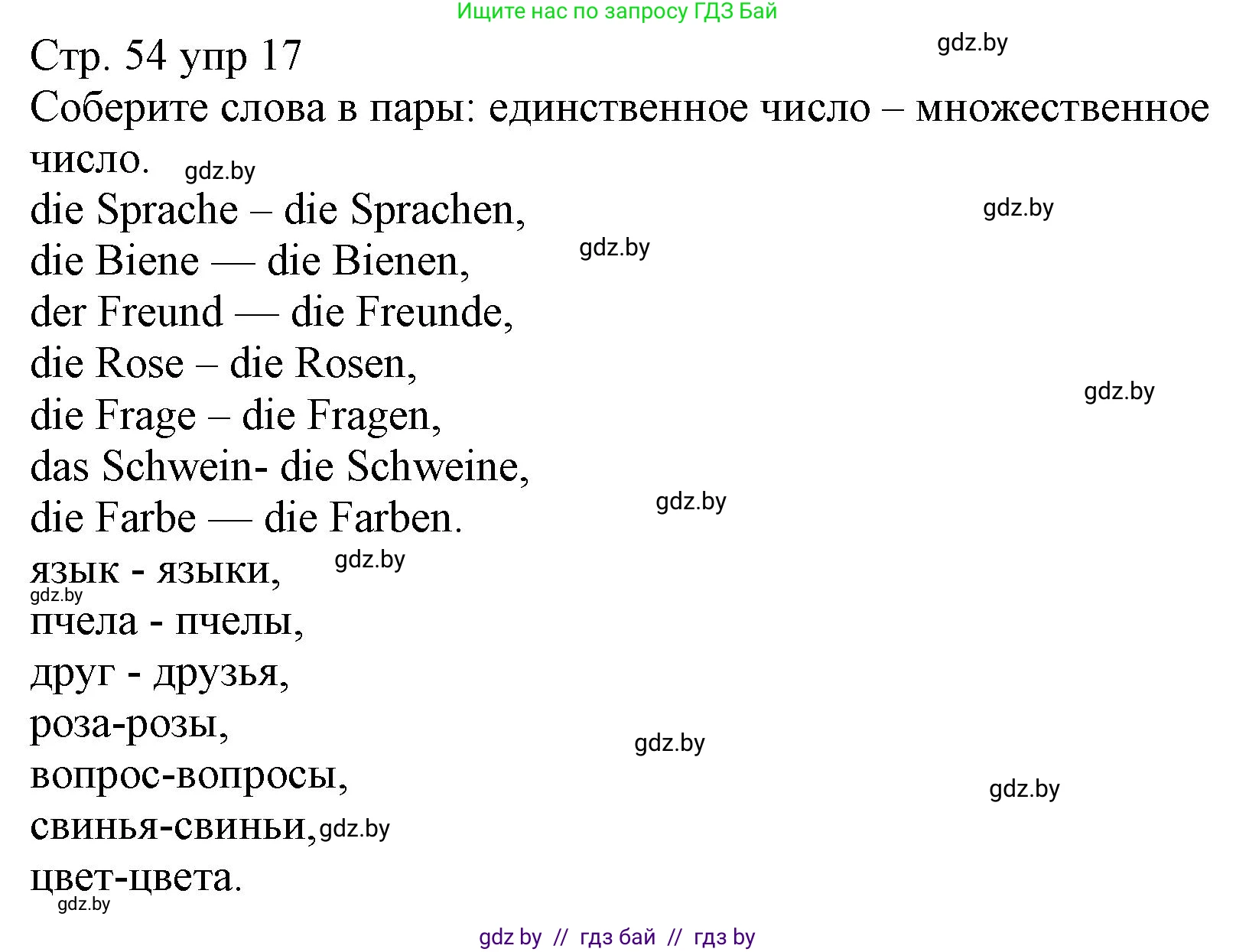 Немецкий язык (Deutsch), 3 класс Учебник (Schülerbuch), авторы: Будько Антонина Филипповна (Budjko Antonina), Урбанович Инна Ювинальевна (Urbanowitsch Ina), издательство Вышэйшая школа, Минск, 2018, бирюзового цвета, Часть 1, страница 54, номер 17, Решение