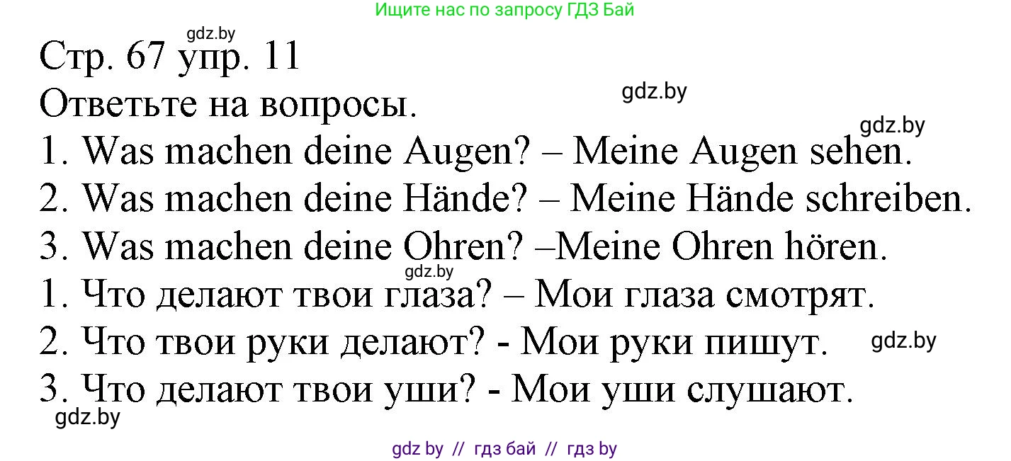 Немецкий язык (Deutsch), 3 класс Учебник (Schülerbuch), авторы: Будько Антонина Филипповна (Budjko Antonina), Урбанович Инна Ювинальевна (Urbanowitsch Ina), издательство Вышэйшая школа, Минск, 2018, бирюзового цвета, Часть 1, страница 67, номер 11, Решение