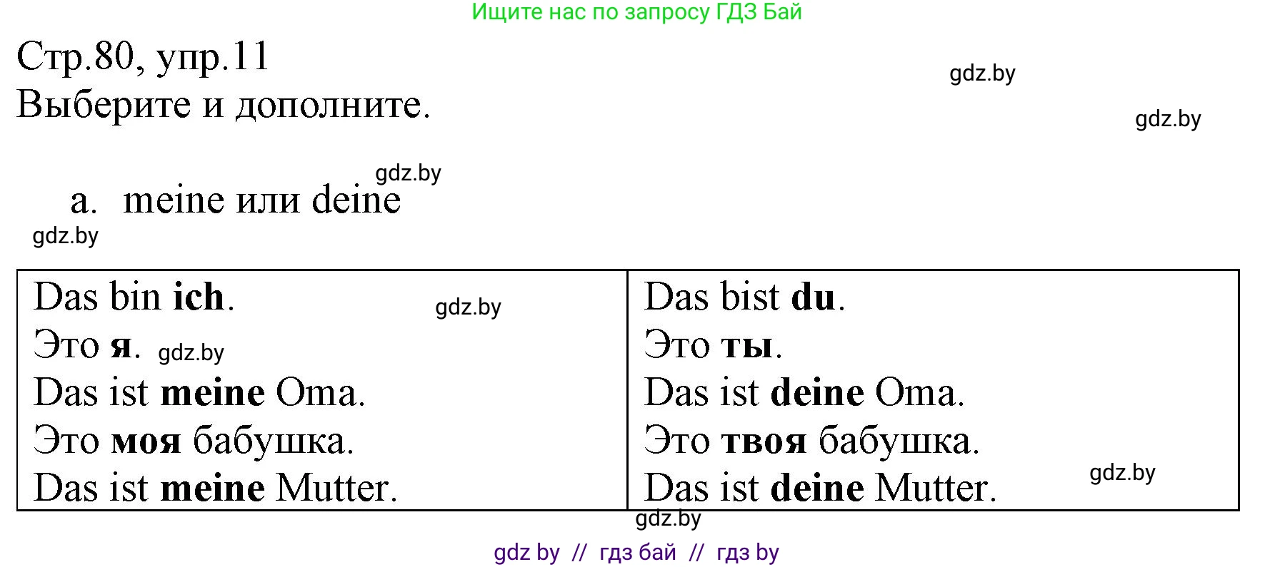Немецкий язык (Deutsch), 3 класс Учебник (Schülerbuch), авторы: Будько Антонина Филипповна (Budjko Antonina), Урбанович Инна Ювинальевна (Urbanowitsch Ina), издательство Вышэйшая школа, Минск, 2018, бирюзового цвета, Часть 1, страница 80, номер 11, Решение