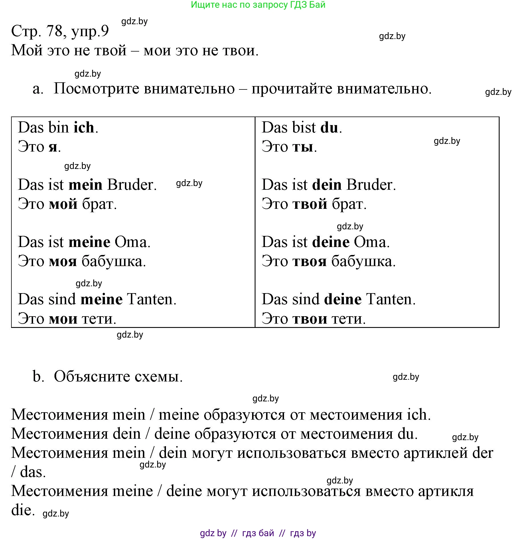 Немецкий язык (Deutsch), 3 класс Учебник (Schülerbuch), авторы: Будько Антонина Филипповна (Budjko Antonina), Урбанович Инна Ювинальевна (Urbanowitsch Ina), издательство Вышэйшая школа, Минск, 2018, бирюзового цвета, Часть 1, страница 78, номер 9, Решение