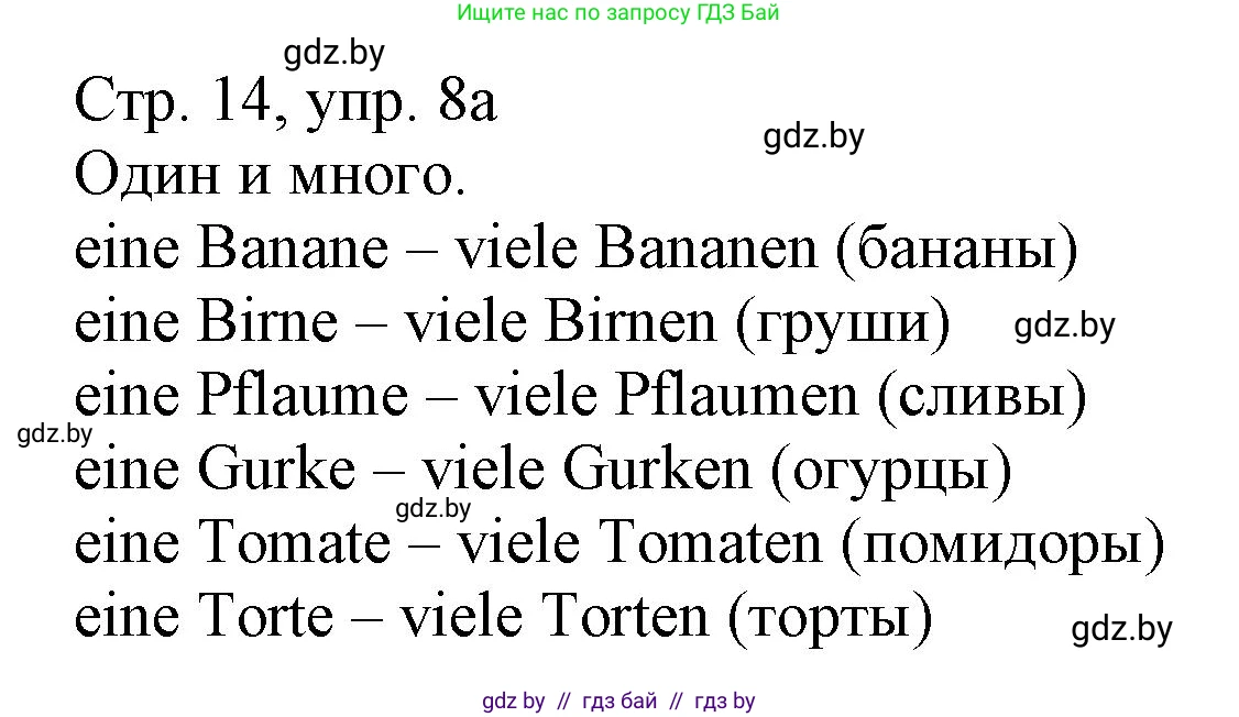 Немецкий язык (Deutsch), 3 класс Учебник (Schülerbuch), авторы: Будько Антонина Филипповна (Budjko Antonina), Урбанович Инна Ювинальевна (Urbanowitsch Ina), издательство Вышэйшая школа, Минск, 2018, бирюзового цвета, Часть 2, страница 14, номер 8, Решение