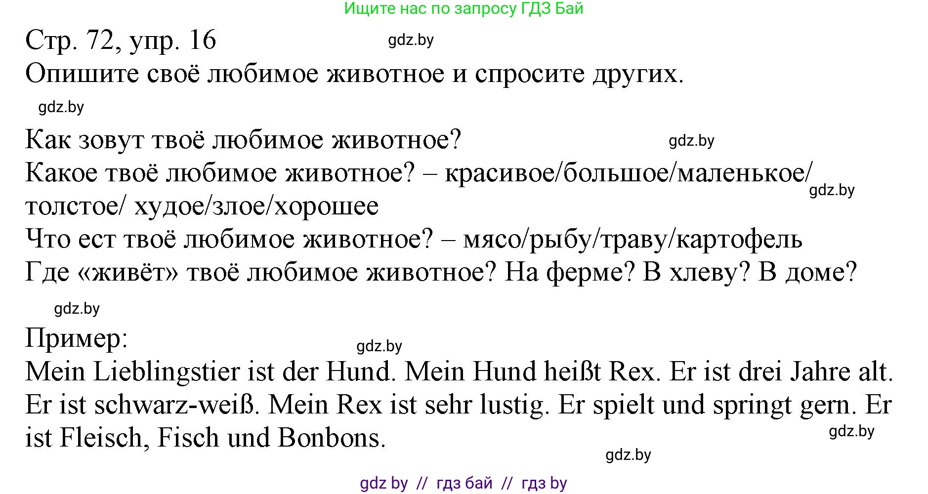 Немецкий язык (Deutsch), 3 класс Учебник (Schülerbuch), авторы: Будько Антонина Филипповна (Budjko Antonina), Урбанович Инна Ювинальевна (Urbanowitsch Ina), издательство Вышэйшая школа, Минск, 2018, бирюзового цвета, Часть 2, страница 72, номер 16, Решение