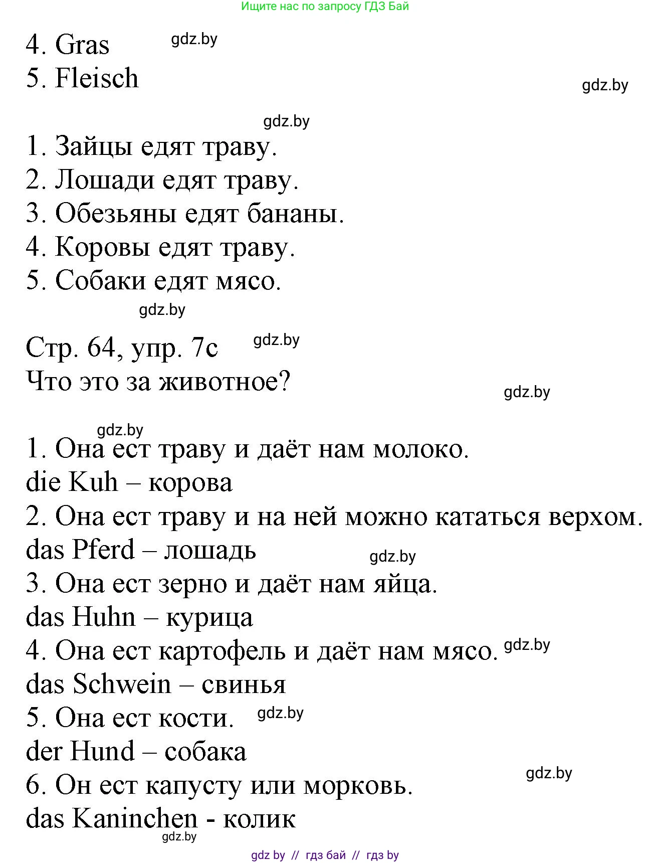 Немецкий язык (Deutsch), 3 класс Учебник (Schülerbuch), авторы: Будько Антонина Филипповна (Budjko Antonina), Урбанович Инна Ювинальевна (Urbanowitsch Ina), издательство Вышэйшая школа, Минск, 2018, бирюзового цвета, Часть 2, страница 64, номер 7, Решение (продолжение 2)