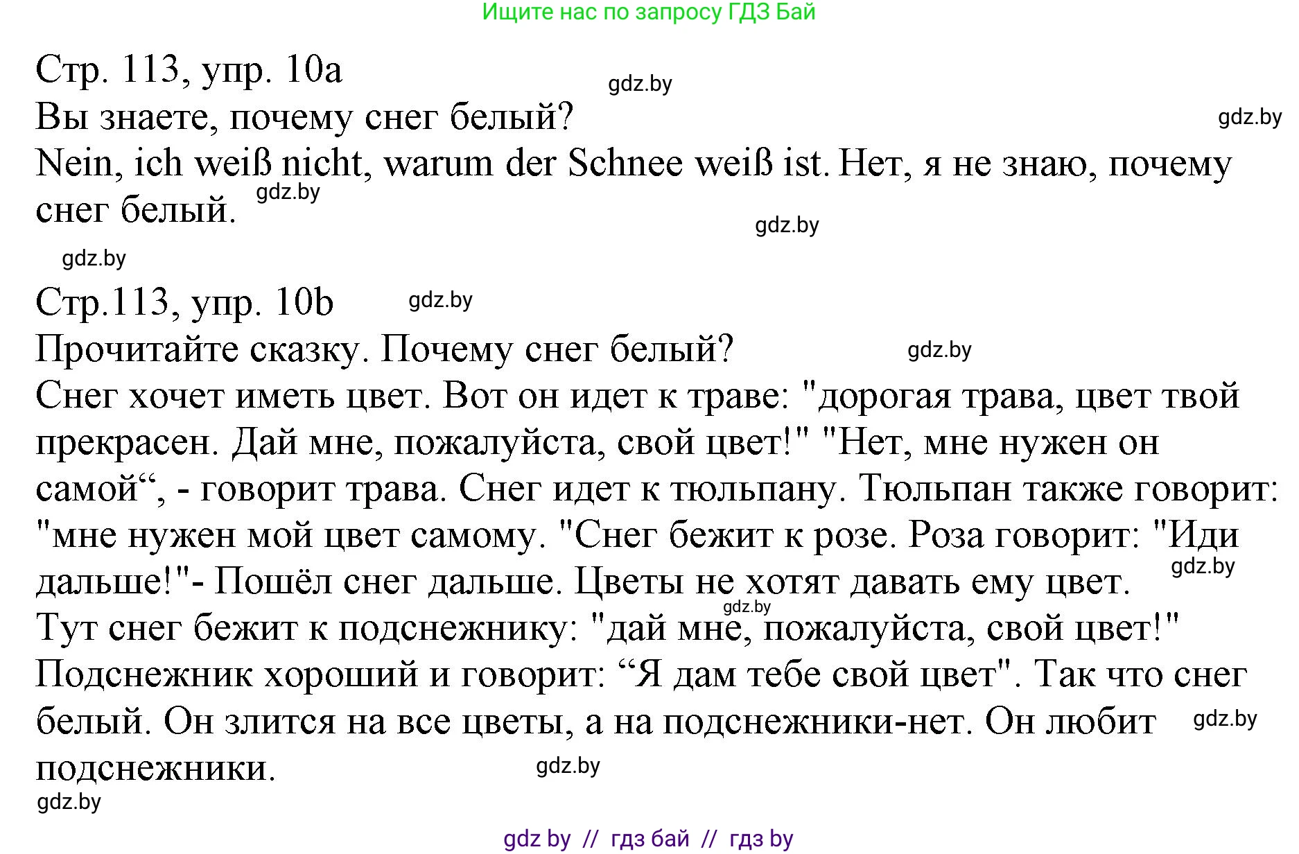 Немецкий язык (Deutsch), 3 класс Учебник (Schülerbuch), авторы: Будько Антонина Филипповна (Budjko Antonina), Урбанович Инна Ювинальевна (Urbanowitsch Ina), издательство Вышэйшая школа, Минск, 2018, бирюзового цвета, Часть 2, страница 113, номер 10, Решение