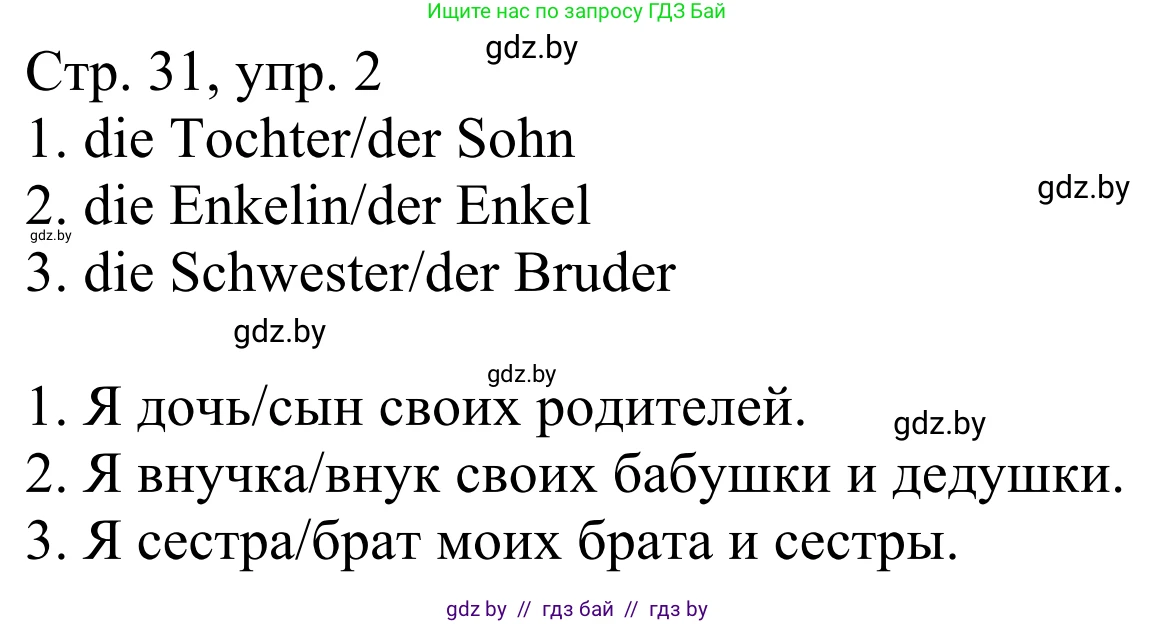 Немецкий язык (Deutsch), 4 класс рабочая тетрадь (arbeitsheft), авторы: Будько Антонина Филипповна (Budjko Antonina), Урбанович Инна Ювинальевна (Urbanowitsch Ina), издательство Аверсэв, Минск, 2019, бирюзового цвета, Teil 1, страница 31, номер 2, Решение